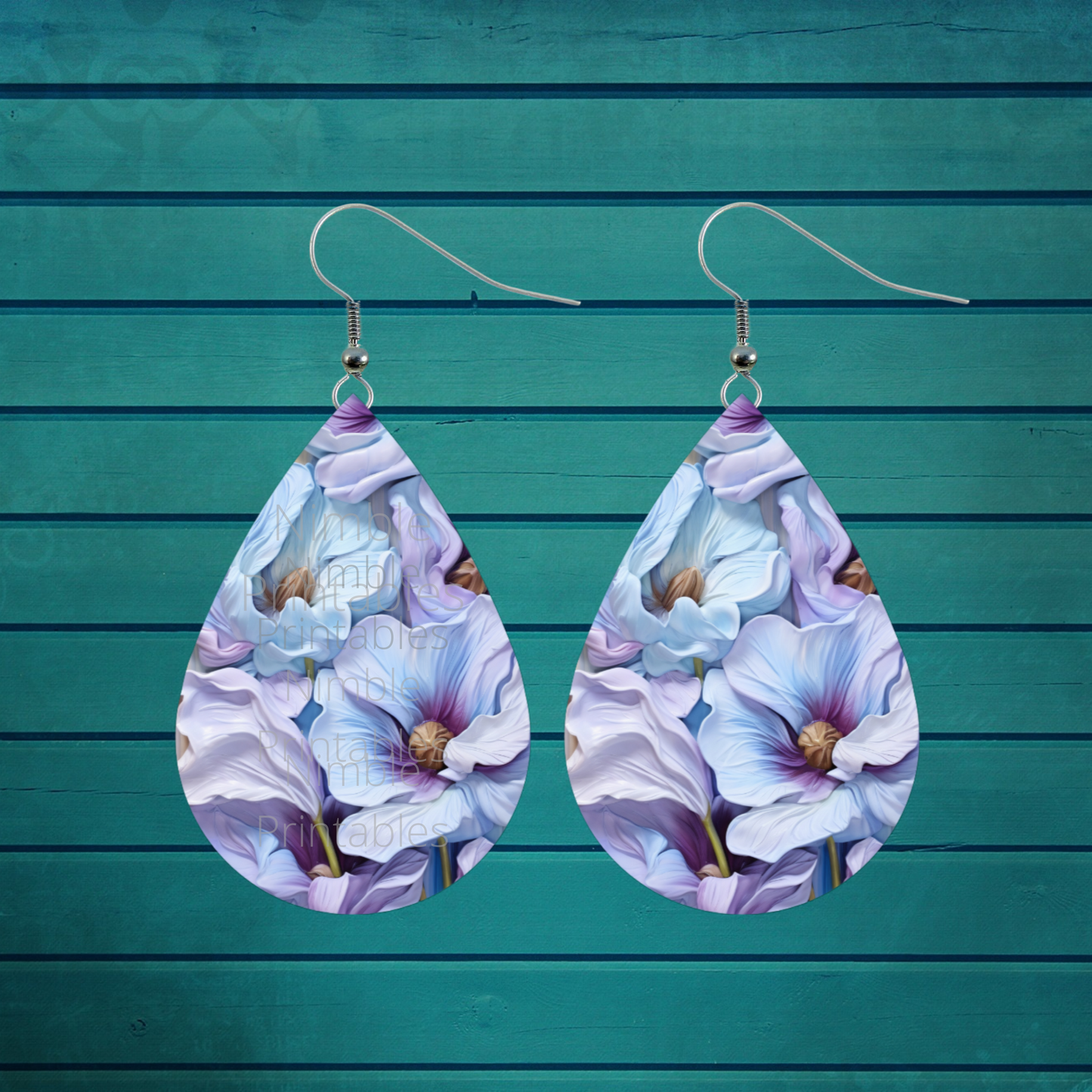 3D Floral Teardrop Earrings PNG Sublimation Earring Designs Teardrop Earring Sublimation Digital Download Instant Download Floral PNG