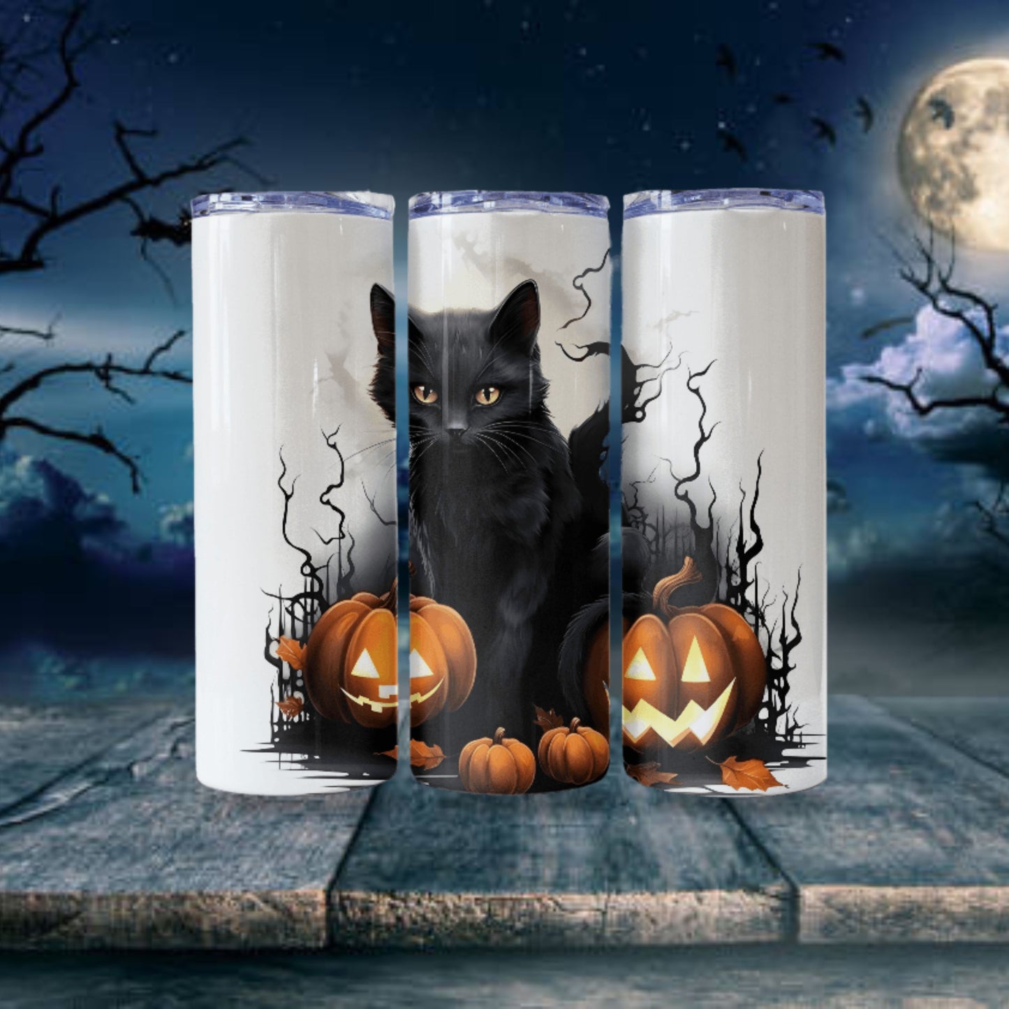 Spooky Black Cat Tumbler Wrap Sublimation Design 20oz Skinny Tumbler Digital Download PNG Gothic Halloween Tumbler Pumpkin Tumbler