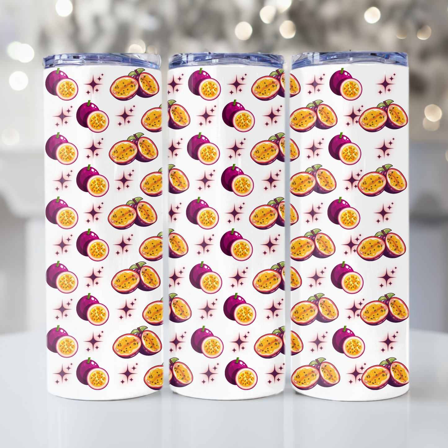 Fruit Print Tumbler Wrap Bundle, 20z Skinny Tumbler Sublimation Design Digital Download, Cherry PNG, Watercolor Print, Passion Fruit Print