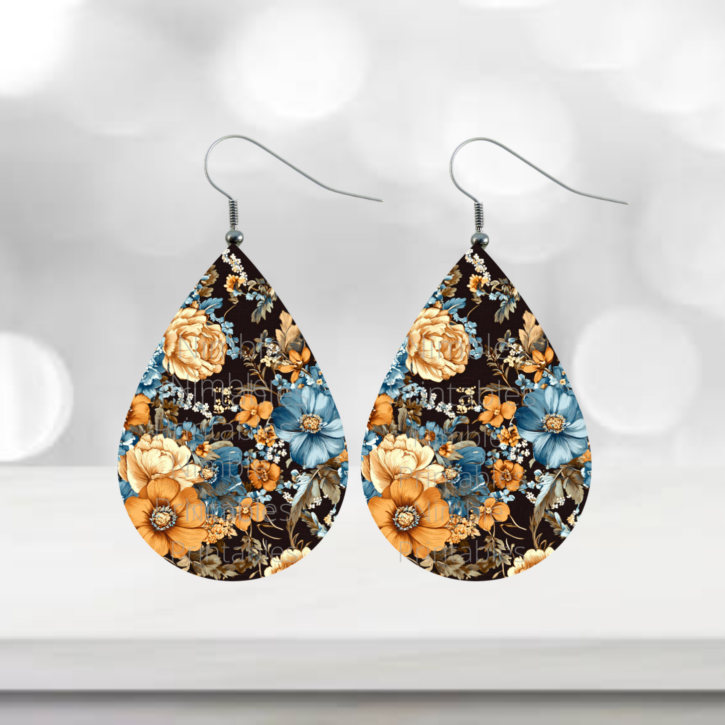 Teardrop Earring PNG Earring Bundle Orange & Pink Floral Sublimation Earring Designs Digital Download Instant Download Floral PNG Retro PNG