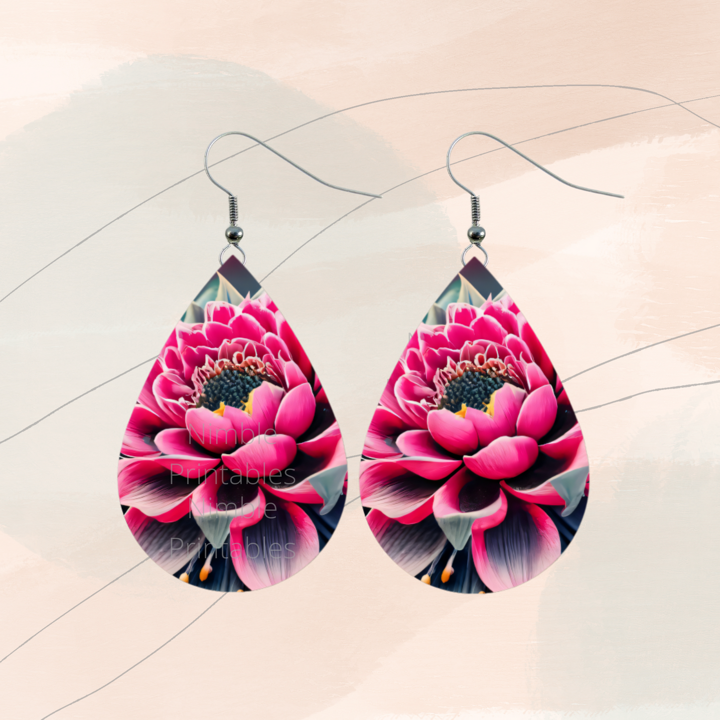 Teardrop Earrings PNG Succulent PNG Sublimation Earring Designs Floral PNG Sublimation Prints Digital Download Instant Download Pink Png