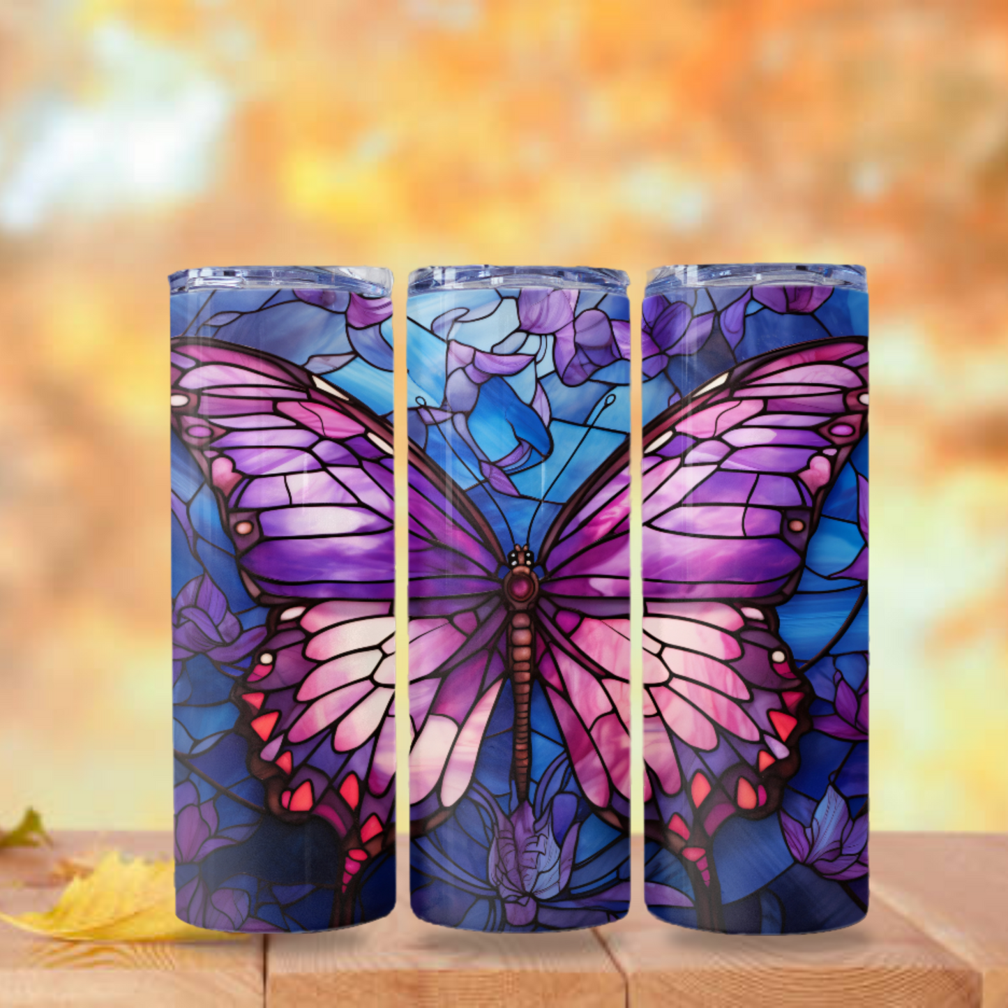 Butterfly Stained Glass Tumbler Wrap Design 20z Tumbler Digital Download PNG, Digital File Sublimation Tumbler Wrap, Purple PNG