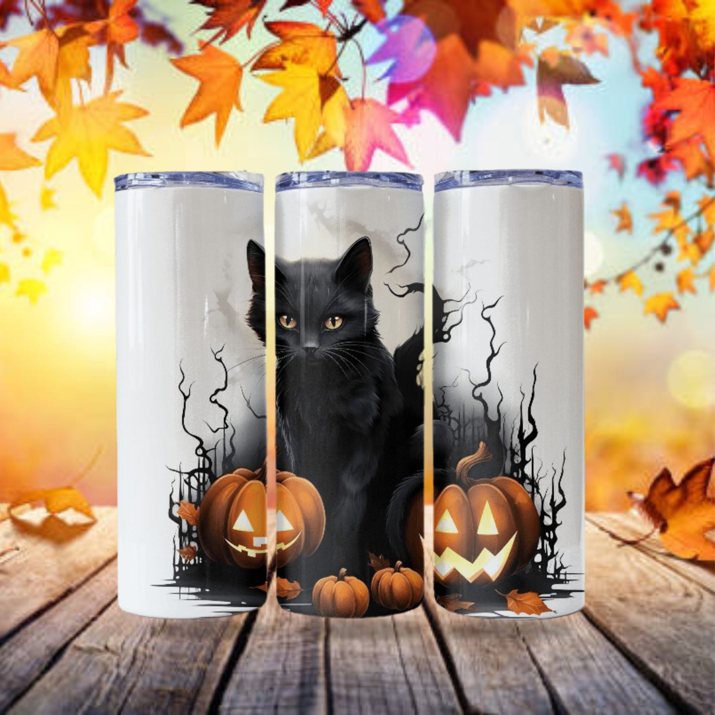 Spooky Black Cat Tumbler Wrap Sublimation Design 20oz Skinny Tumbler Digital Download PNG Gothic Halloween Tumbler Pumpkin Tumbler