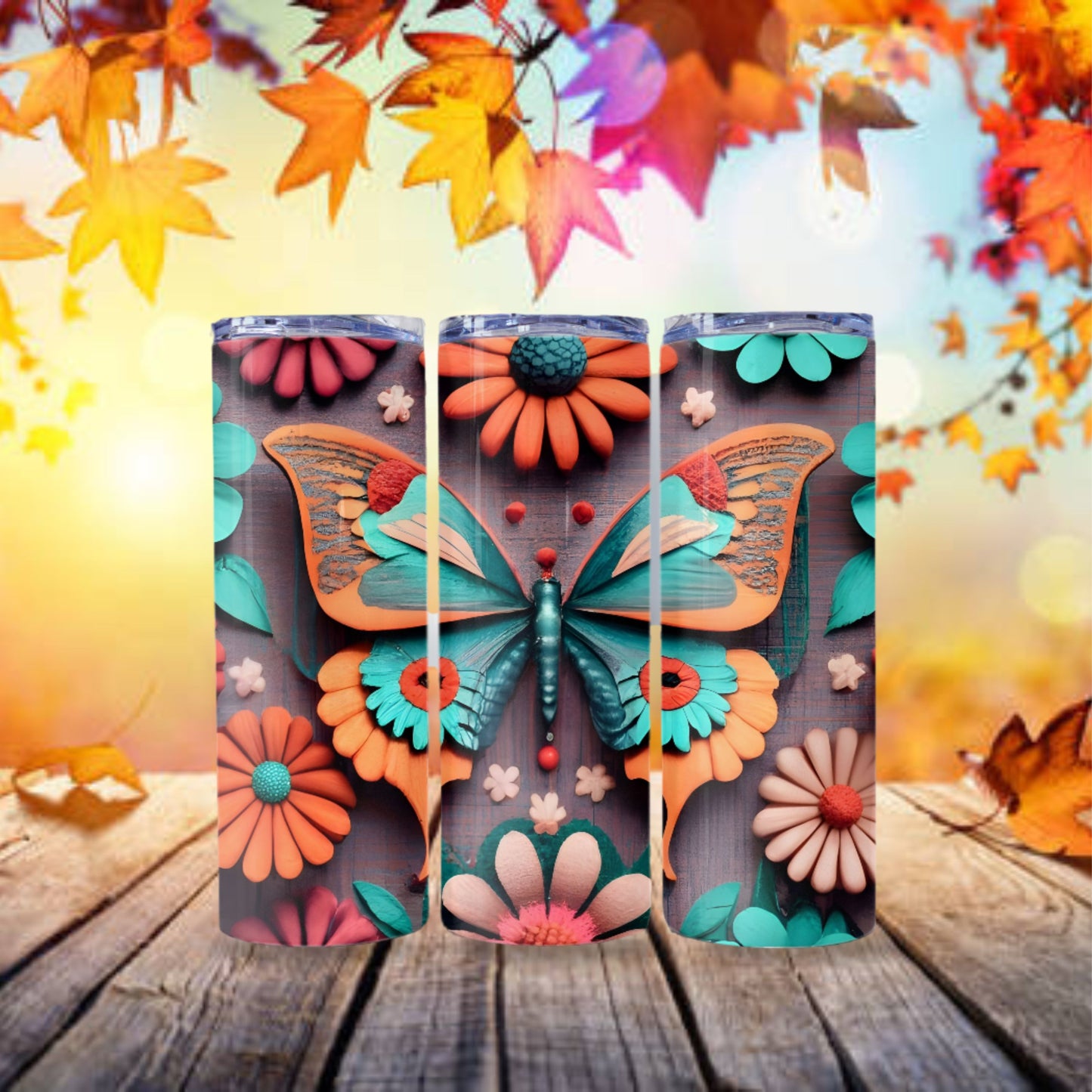 Butterfly Tumbler Wrap Butterfly Design Tumbler Sublimation Design 20oz Skinny Tumbler Digital Download PNG Straight Skinny Tumbler Boho