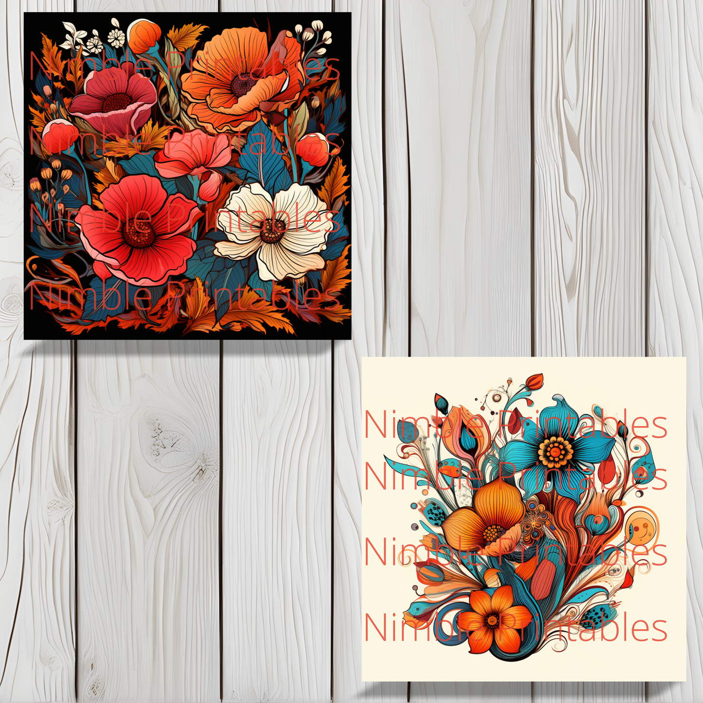 Boho Floral Square Coaster PNG, Coaster Bundle, Floral png, Boho PNG, Instant Downloads Sublimation Design