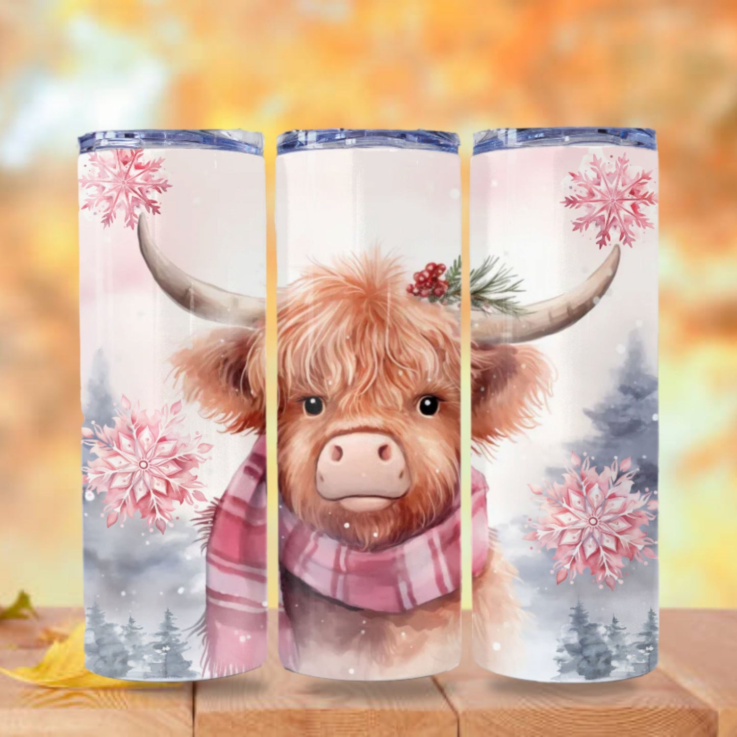 Christmas Highland Cow Tumbler Wrap Design 20z Tumbler Digital Download PNG, Digital File Sublimation Tumbler Wrap Christmas PNG Snowflake