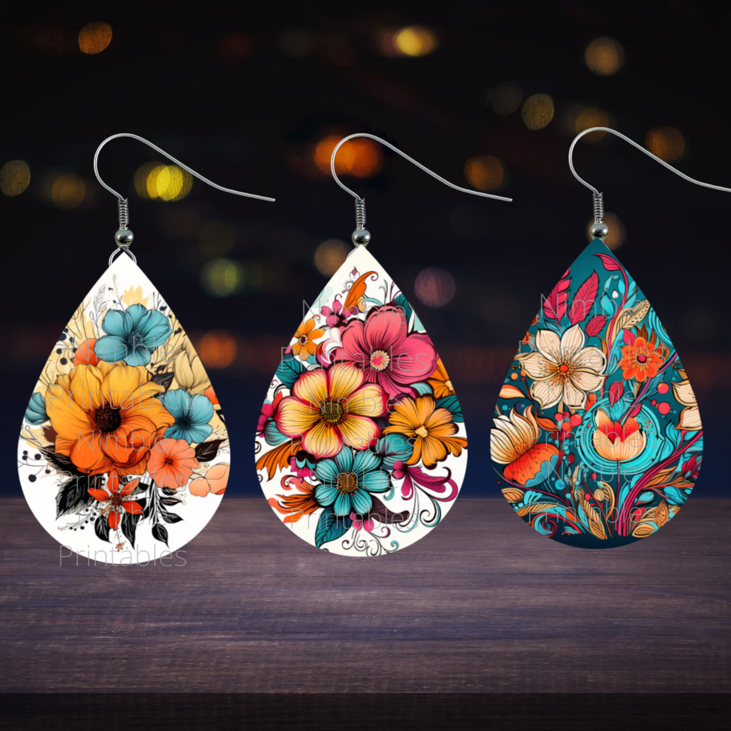 Teardrop Earring PNG Bundle 30 Boho Floral Earrings Teardrop Earring PNG Sublimation Earring Designs Digital Download Instant Download