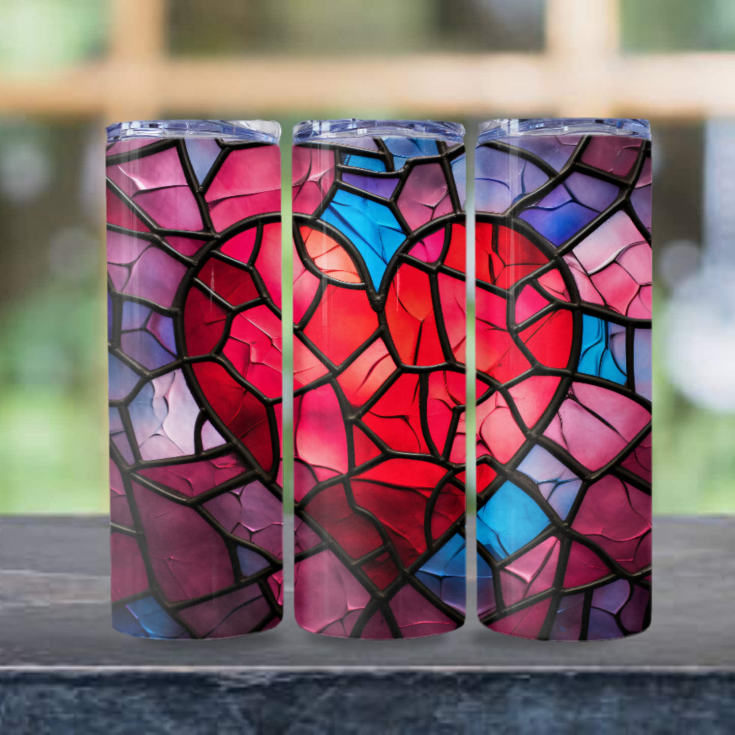 Heart Stained Glass Tumbler Wrap Design 20z Tumbler Digital Download PNG, Digital File sublimation Tumbler Wrap Love PNG, Hearts PNG