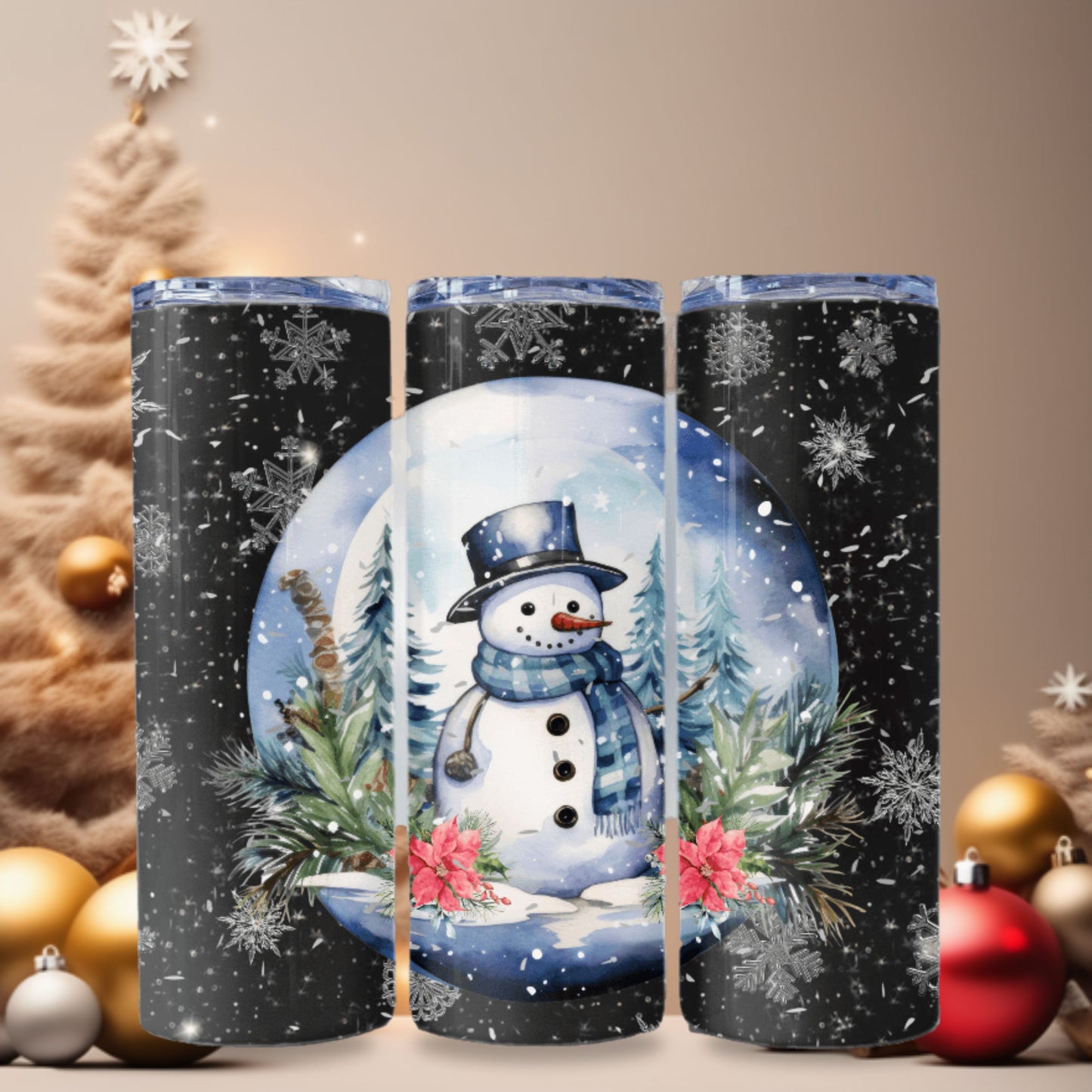 Snowman Snowglobe Tumbler Wrap 20z Skinny Tumbler Sublimation Design Digital Download PNG Snowman PNG