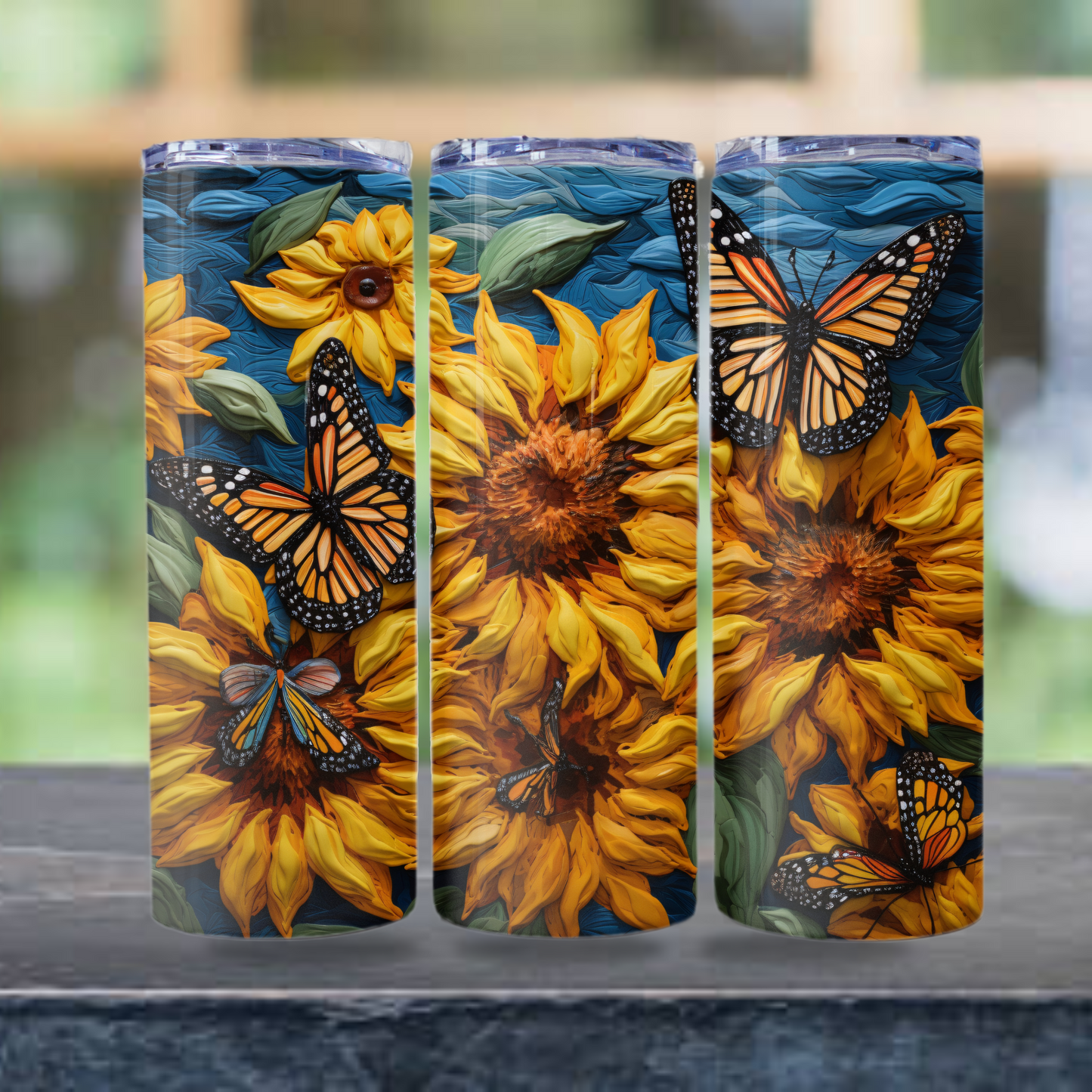 Sunflower Tumbler Wrap Sublimation Design 20oz Skinny Tumbler Digital Download PNG Sunflower PNG Butterflies PNG