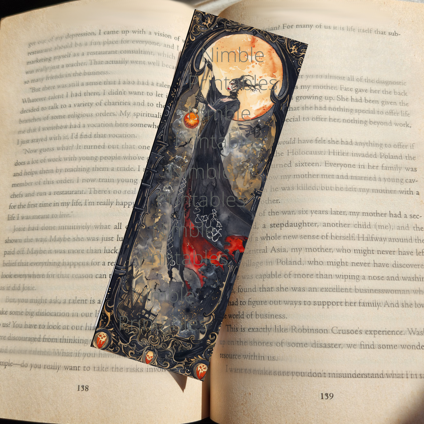 Printable Bookmarks Bundle Halloween Watercolor, Digital Downloads, 29 PNG and 29 JPG Bookmark Sublimation, Fantasy png, Dark Academia png