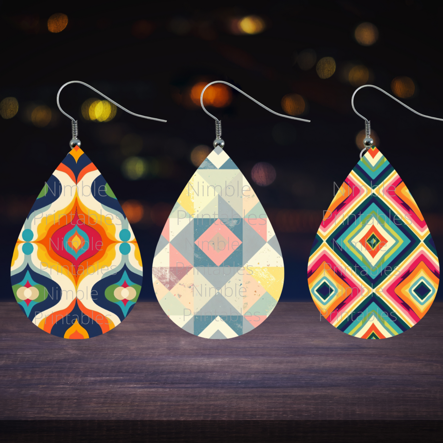Teardrop Earring PNG Bundle Retro Print PNG Earrings Sublimation Earring Designs Digital Download Instant Download Groovy PNG, Trendy png