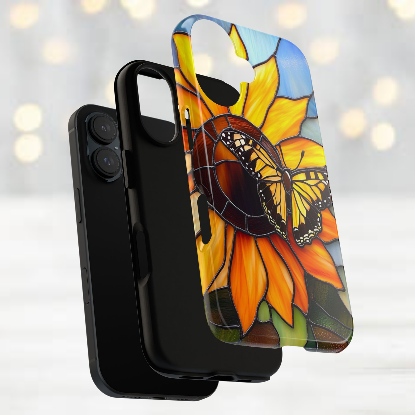 Stained Glass Sunflower and Butterfly Phone Case - Floral gift for mom