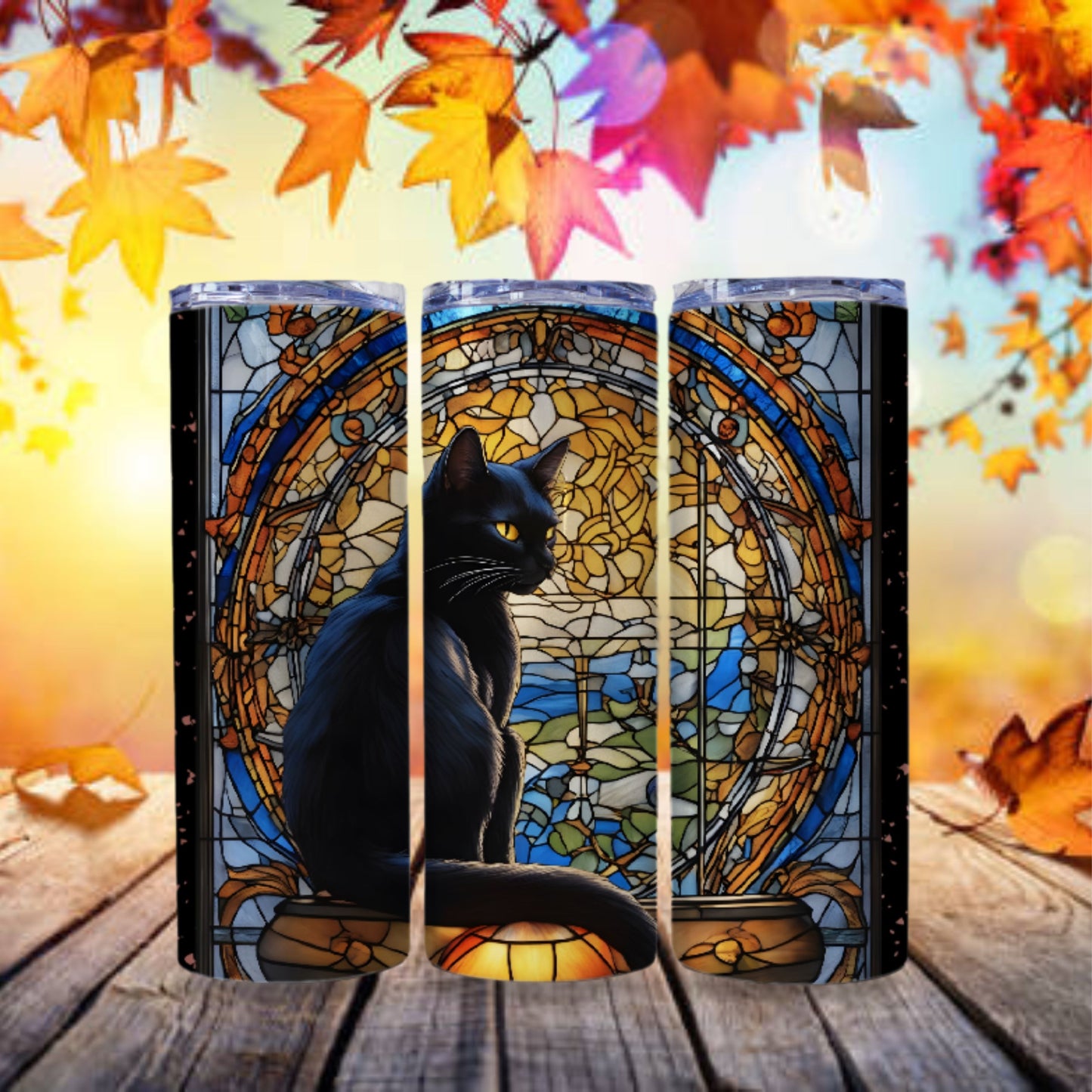 Spooky Black Cat Tumbler Wrap Sublimation Design 20 oz Skinny Tumbler Digital Download PNG Gothic Halloween Tumbler Pumpkin Tumbler