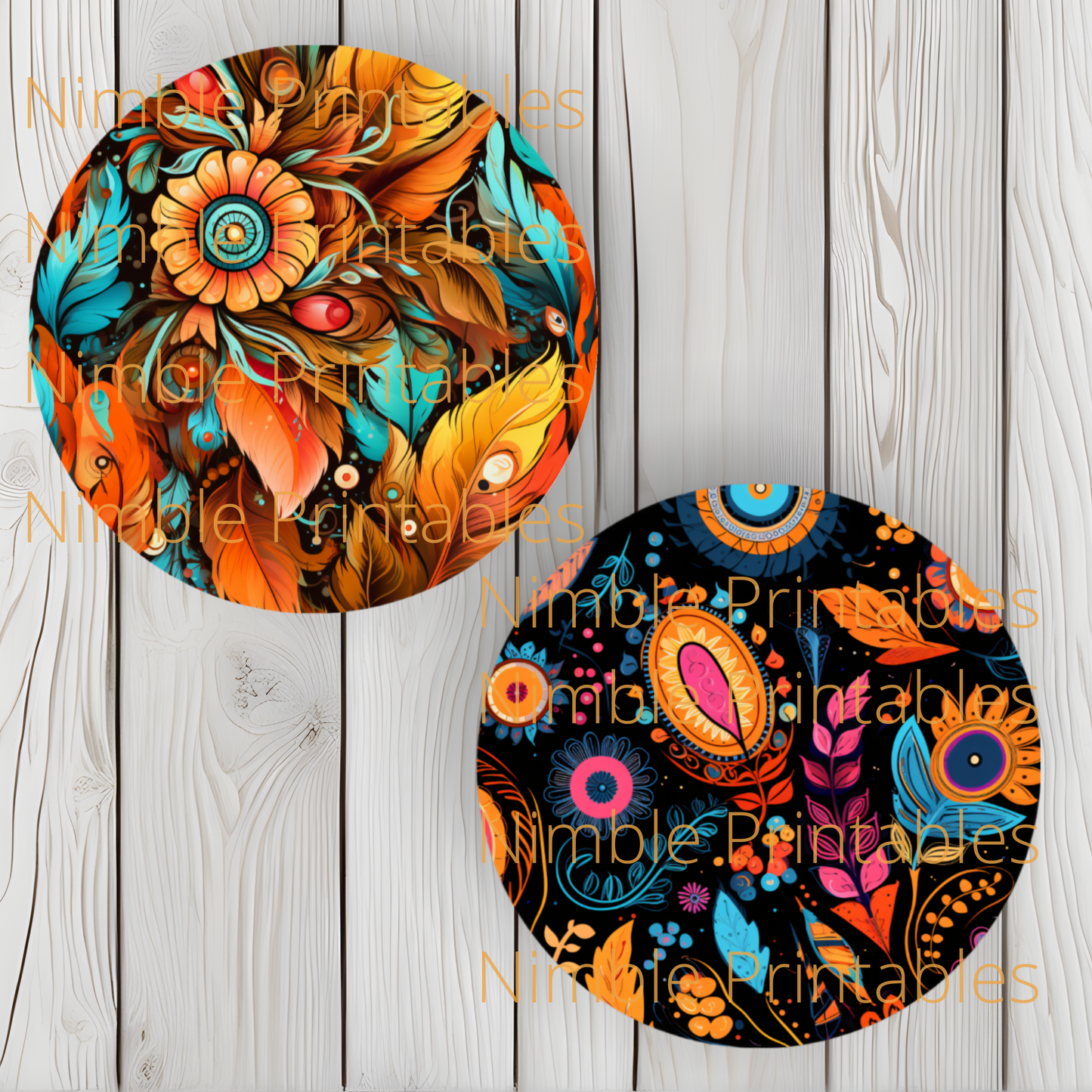 Boho Hippie Floral Car Coaster PNG, Floral, Car Coaster PNG, Boho PNG, Instant Downloads Sublimation Design Car Accessories Hippie png