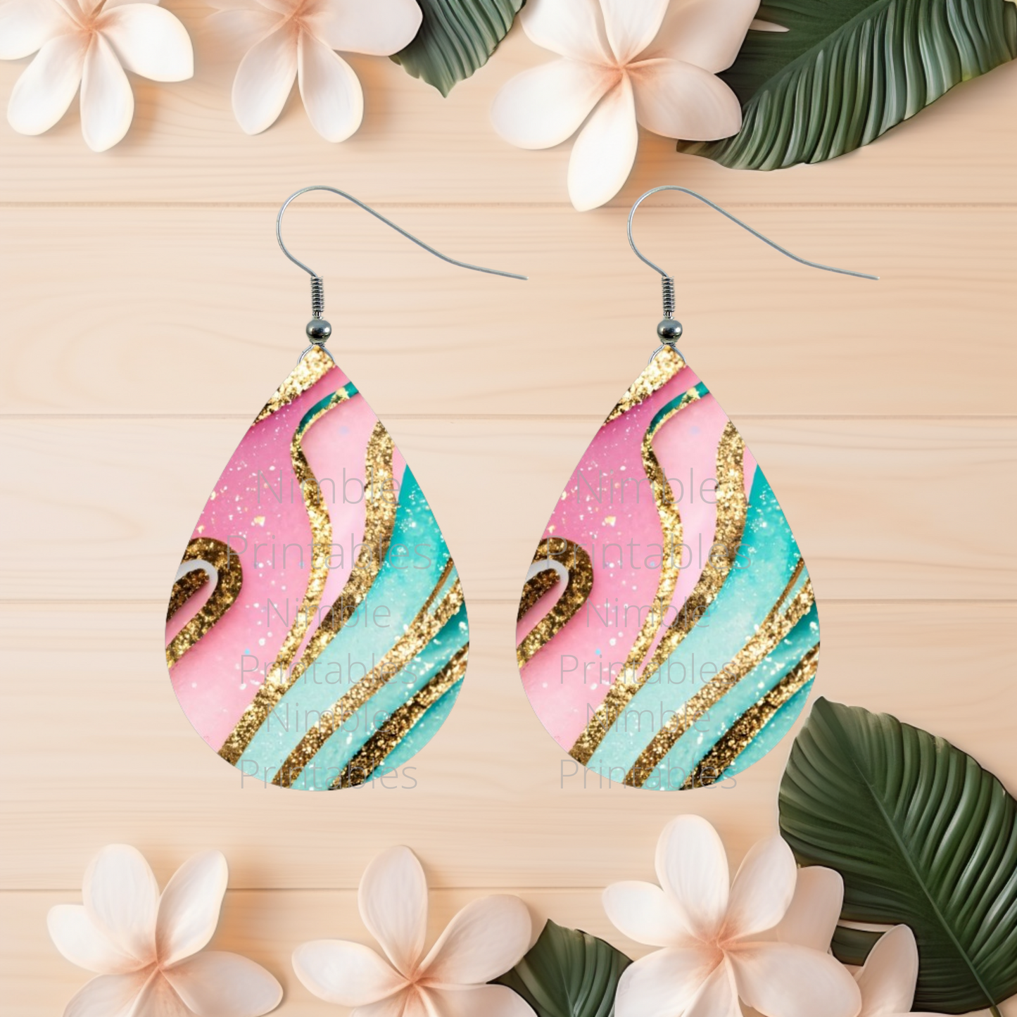 Teardrop Earring PNG Pink and Green Glitter Earrings Teardrop Earring PNG Sublimation Earring Designs Digital Download Instant Download