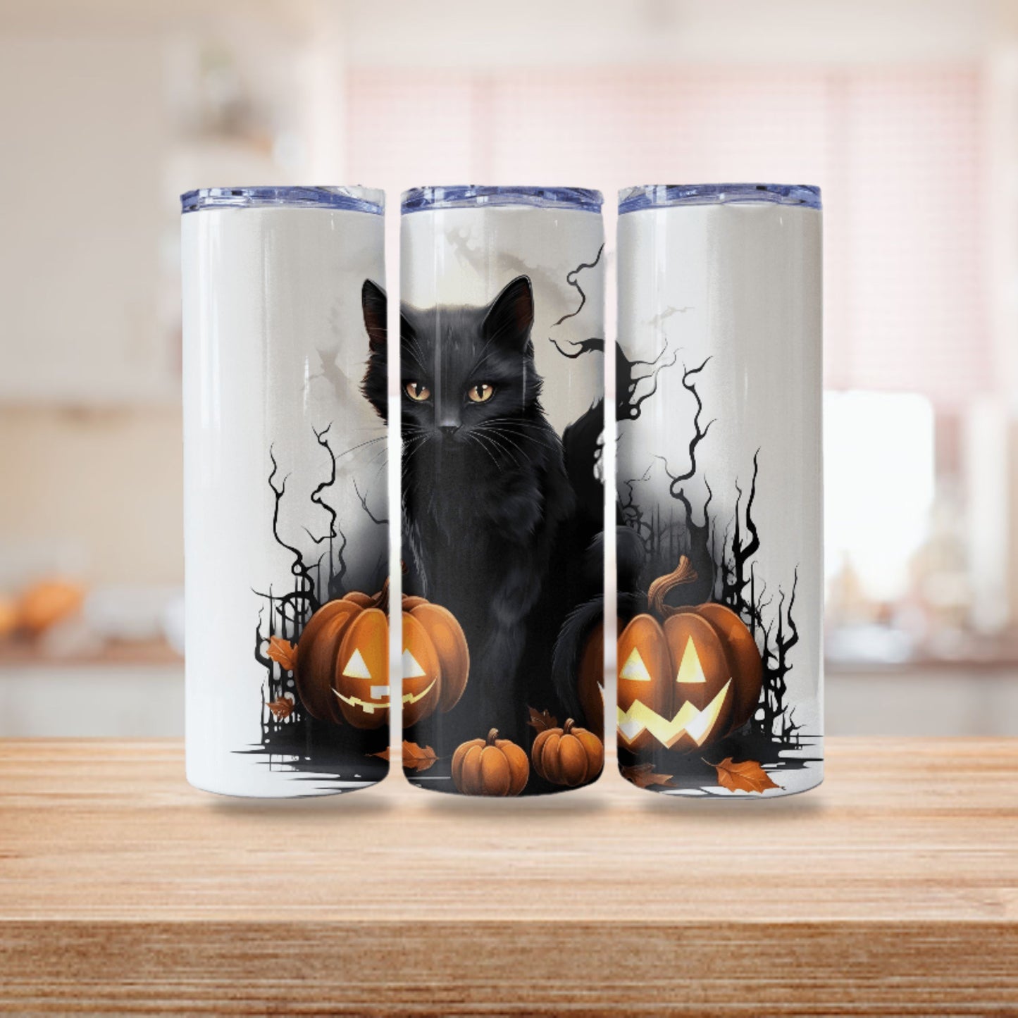 Spooky Black Cat Tumbler Wrap Sublimation Design 20oz Skinny Tumbler Digital Download PNG Gothic Halloween Tumbler Pumpkin Tumbler