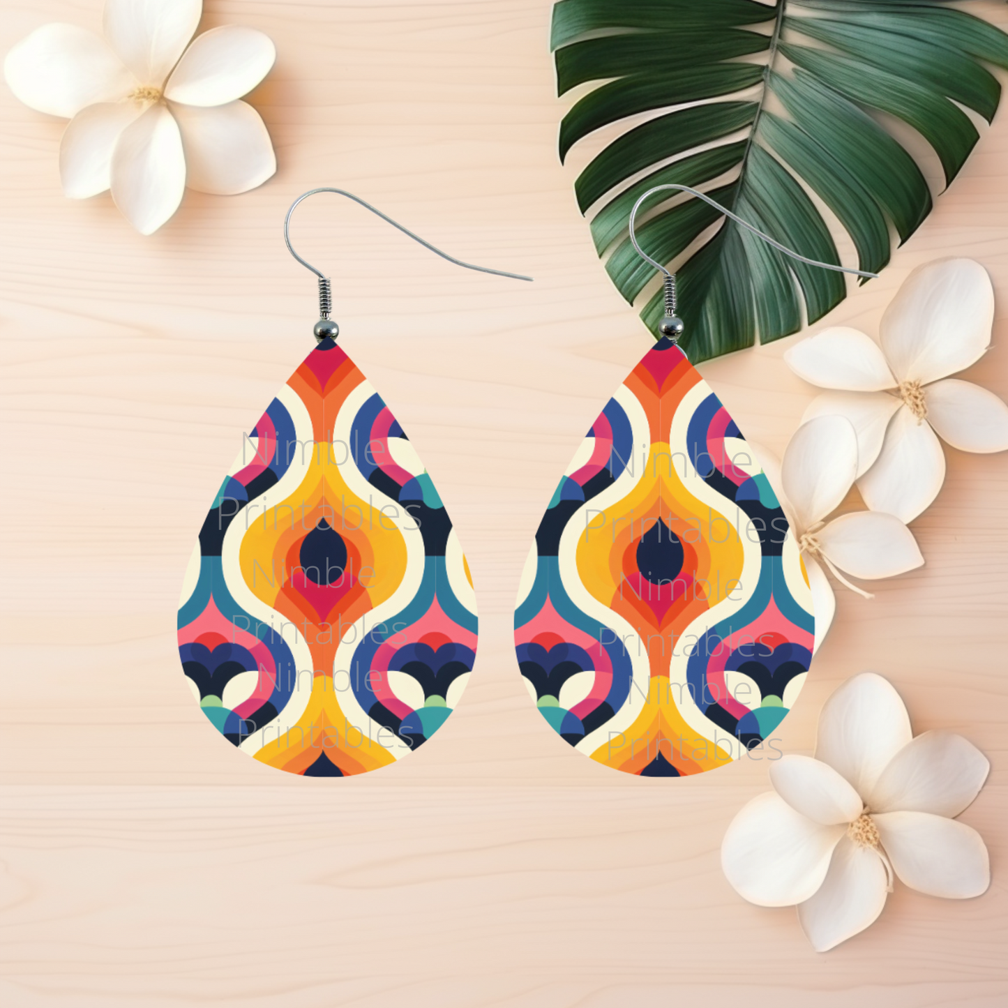 Teardrop Earring PNG Bundle Retro Print PNG Earrings Sublimation Earring Designs Digital Download Instant Download Groovy PNG, Trendy png