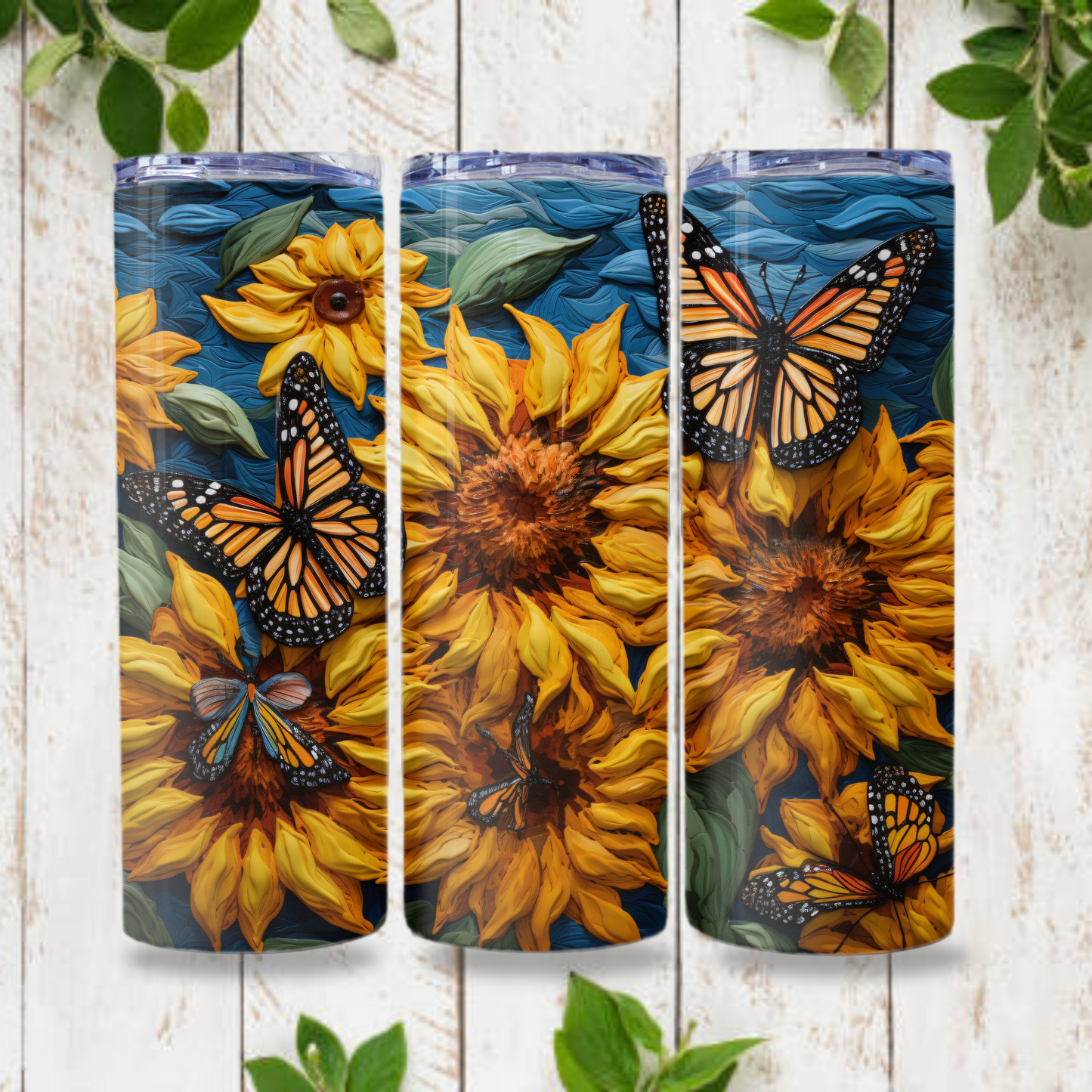 Sunflower Tumbler Wrap Sublimation Design 20oz Skinny Tumbler Digital Download PNG Sunflower PNG Butterflies PNG