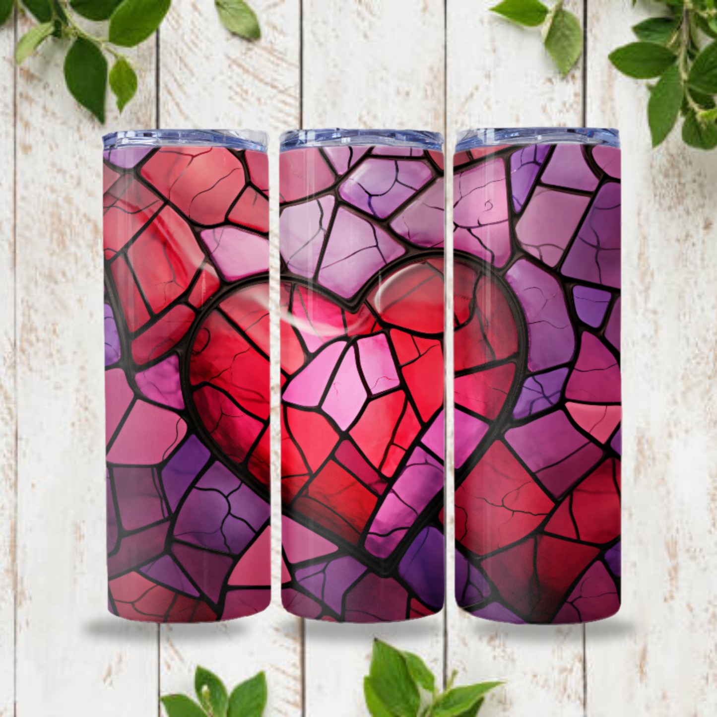 Heart Stained Glass Tumbler Wrap Design 20z Tumbler Digital Download PNG, Digital File sublimation Tumbler Wrap Love PNG, Hearts PNG