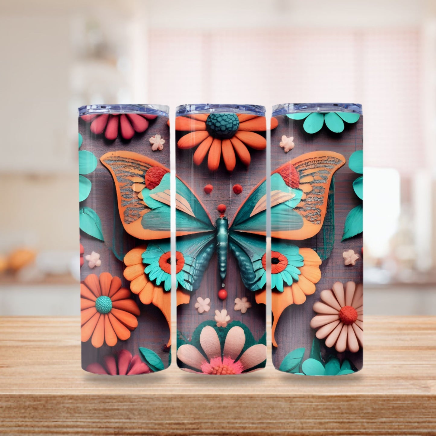 Butterfly Tumbler Wrap Butterfly Design Tumbler Sublimation Design 20oz Skinny Tumbler Digital Download PNG Straight Skinny Tumbler Boho