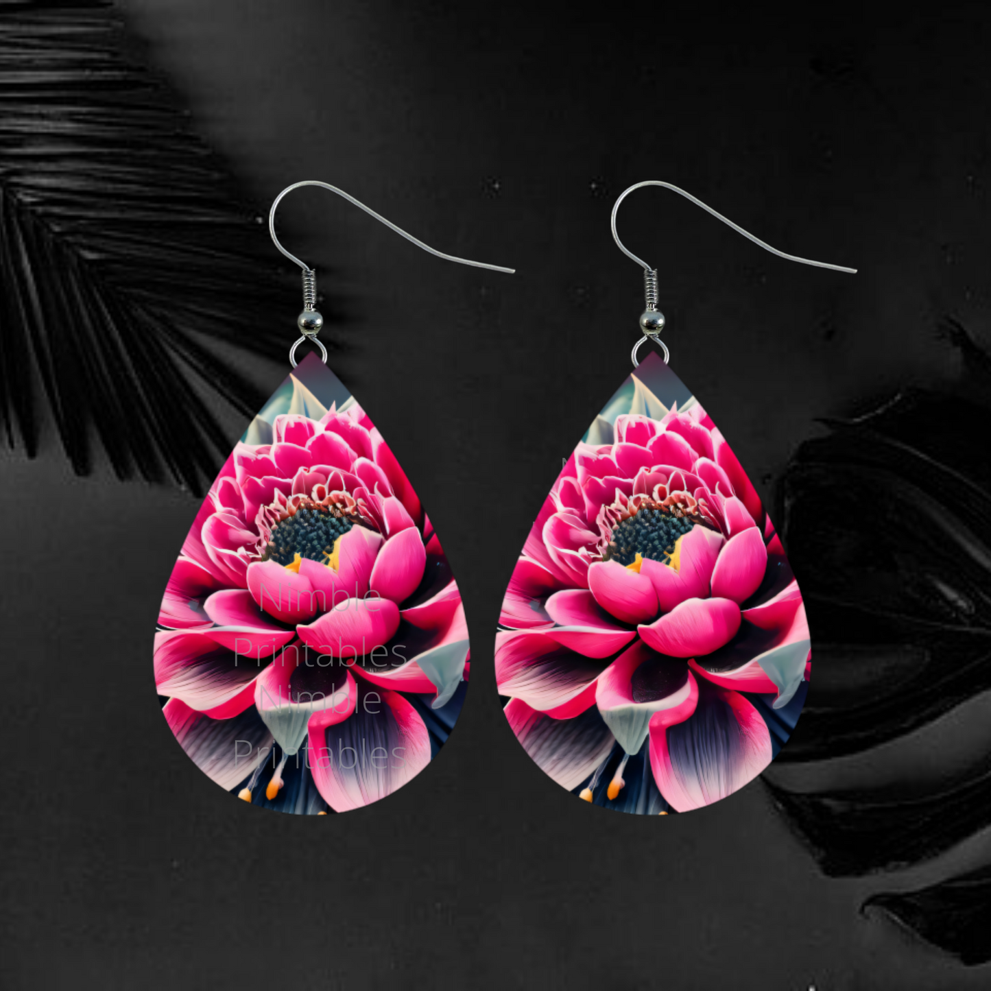 Teardrop Earrings PNG Succulent PNG Sublimation Earring Designs Floral PNG Sublimation Prints Digital Download Instant Download Pink Png