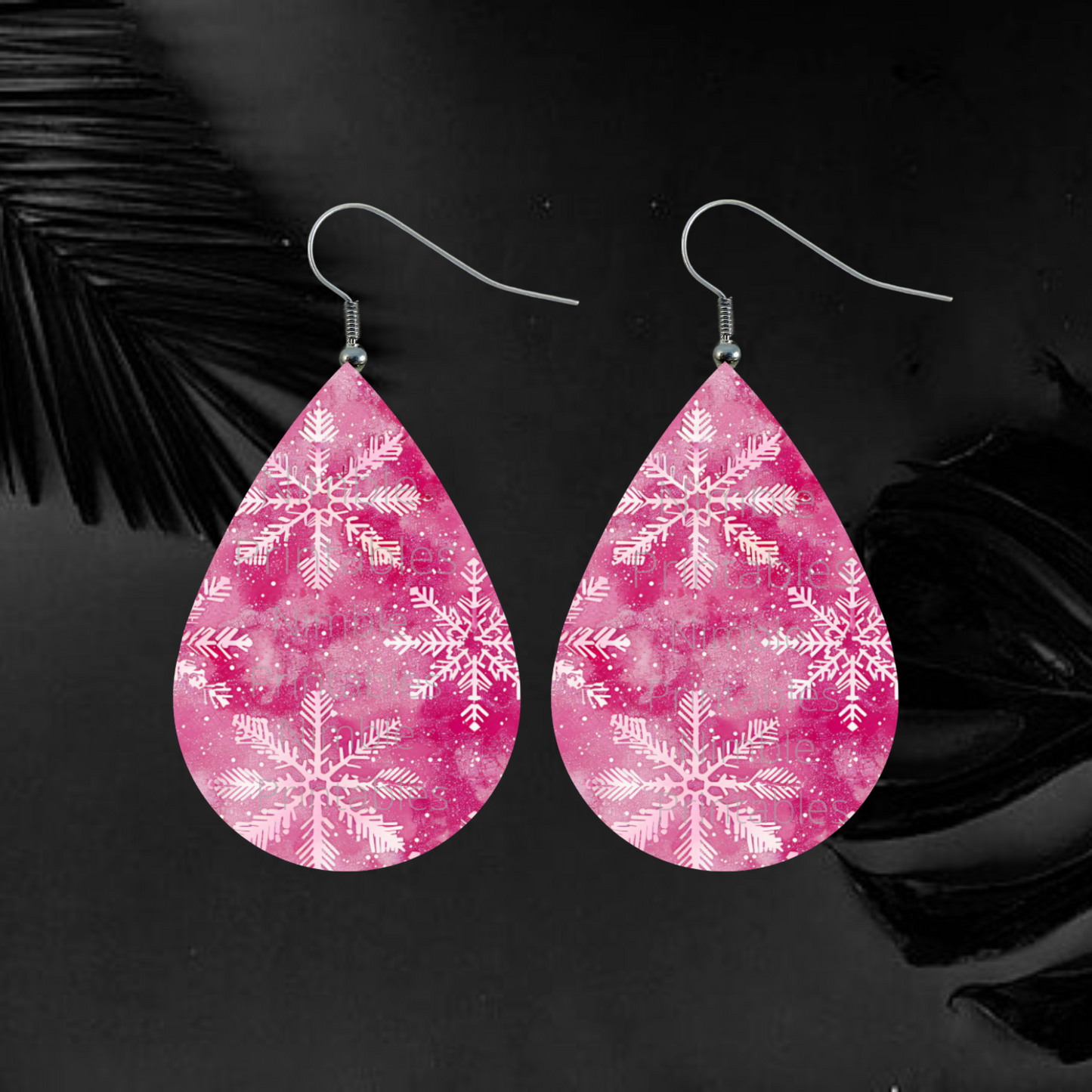 Teardrop Earring PNG Bundle Snowflake Earrings Sublimation Earring Designs Digital Download Instant Download Pink PNG