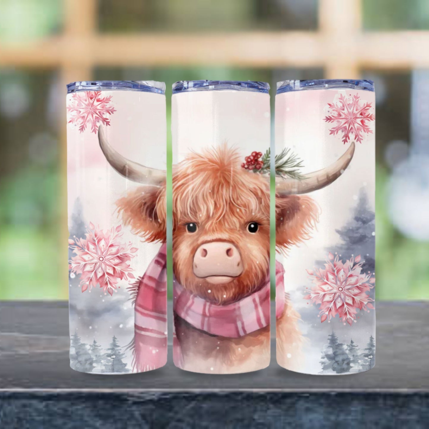 Christmas Highland Cow Tumbler Wrap Design 20z Tumbler Digital Download PNG, Digital File Sublimation Tumbler Wrap Christmas PNG Snowflake