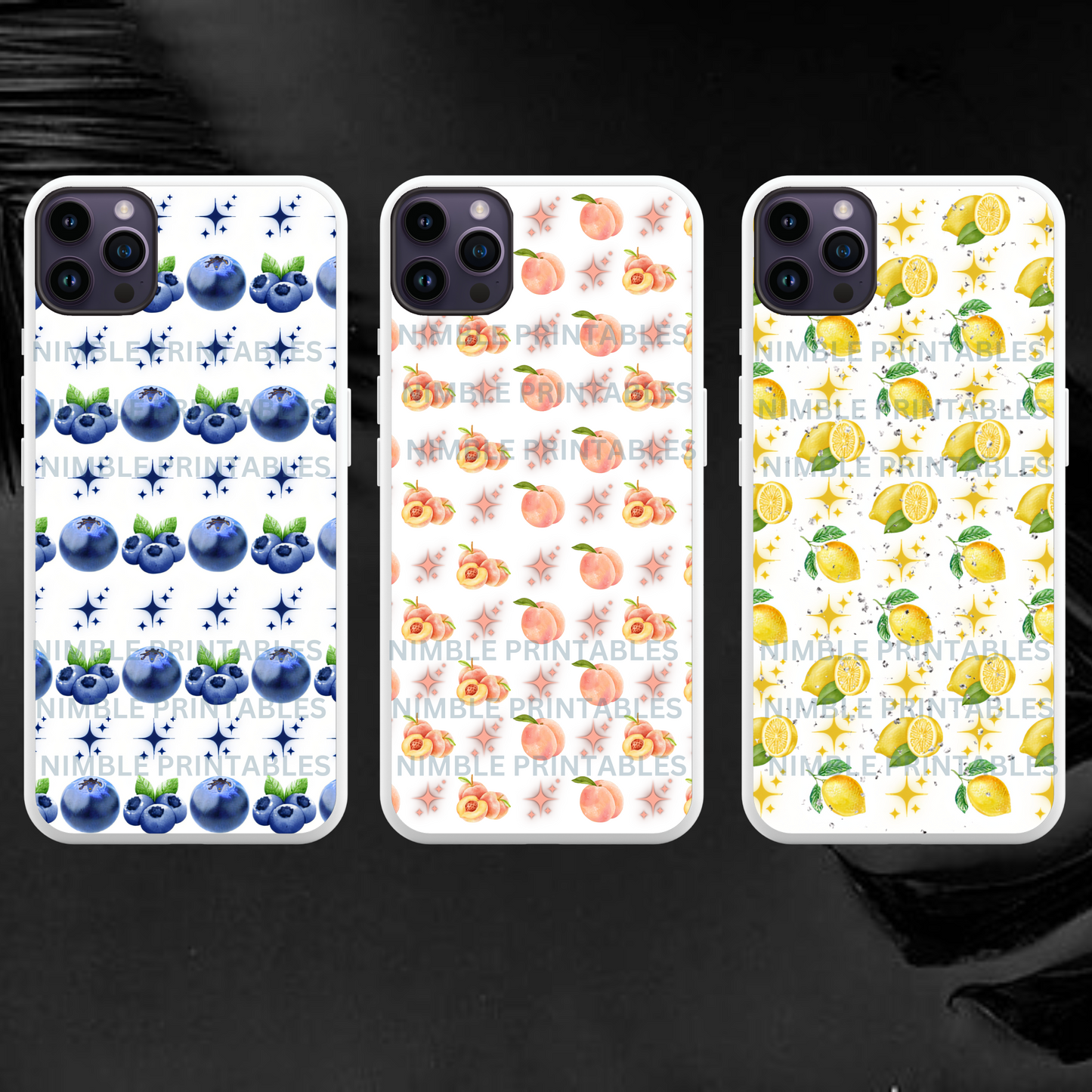Fruit Print Sublimation Phone Case PNG, Phone Case Design Digital Download Cherry PNG, Passion Fruit PNG, Lemon png, Orange png, Glitter png