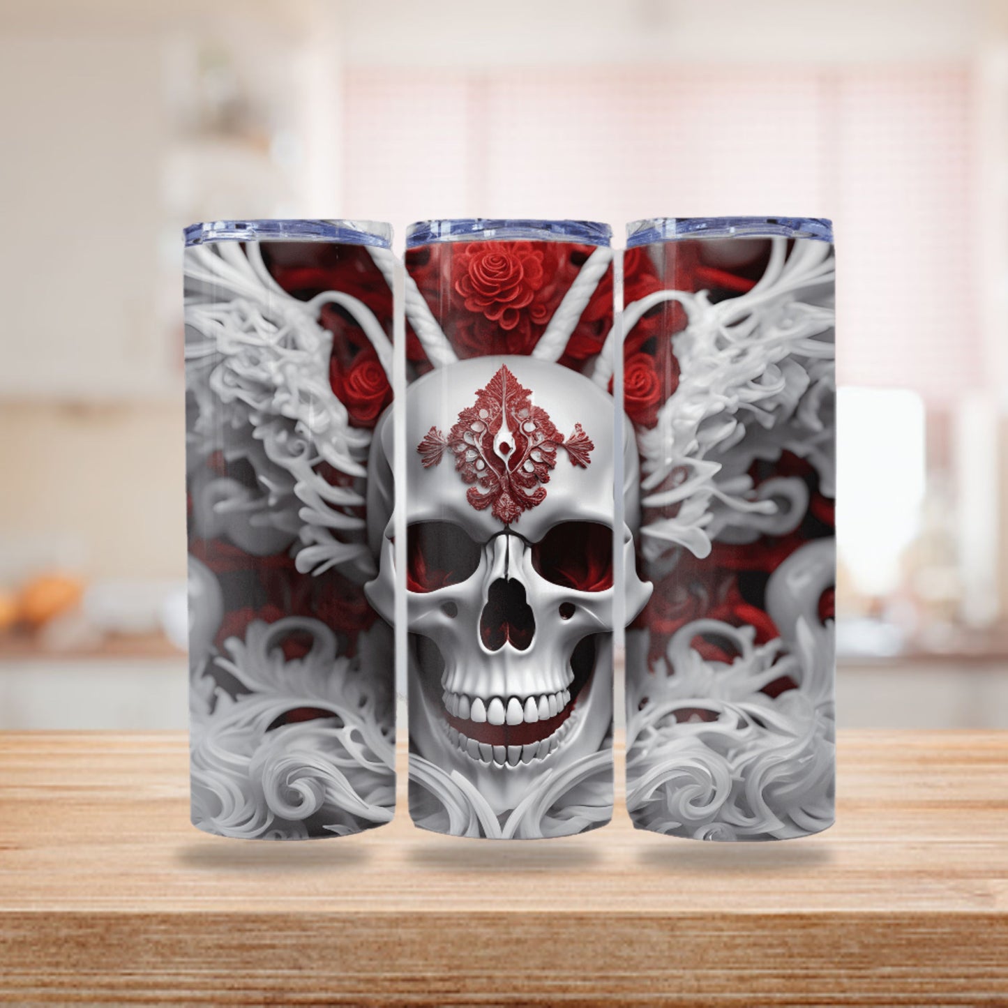 Skull Tumbler Sublimation Design 20oz Skinny Tumbler Digital Download PNG Gothic Halloween Tumbler White Skull