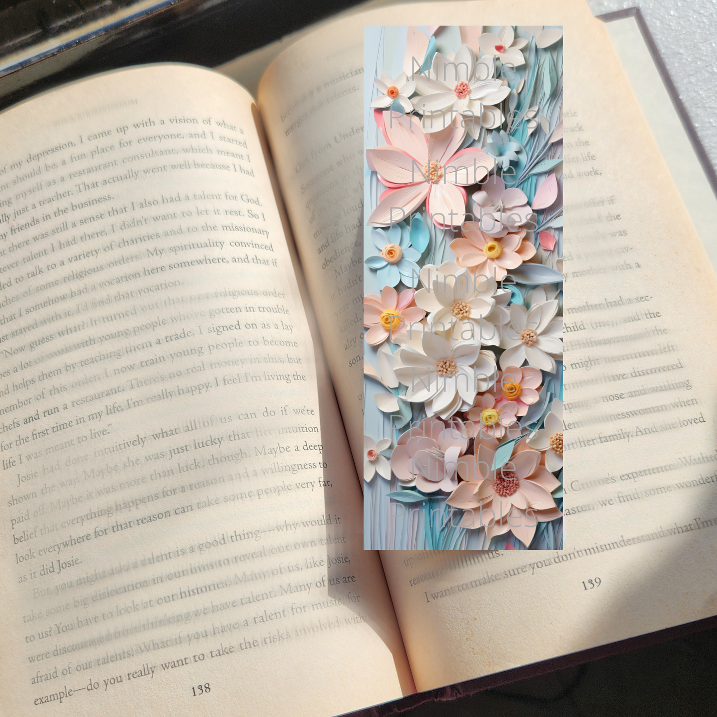 Printable Bookmarks Bundle 3D Floral Prints, Digital Downloads, Bookish Gifts, 44 PNG and 44 JPG Bookmark Sublimation