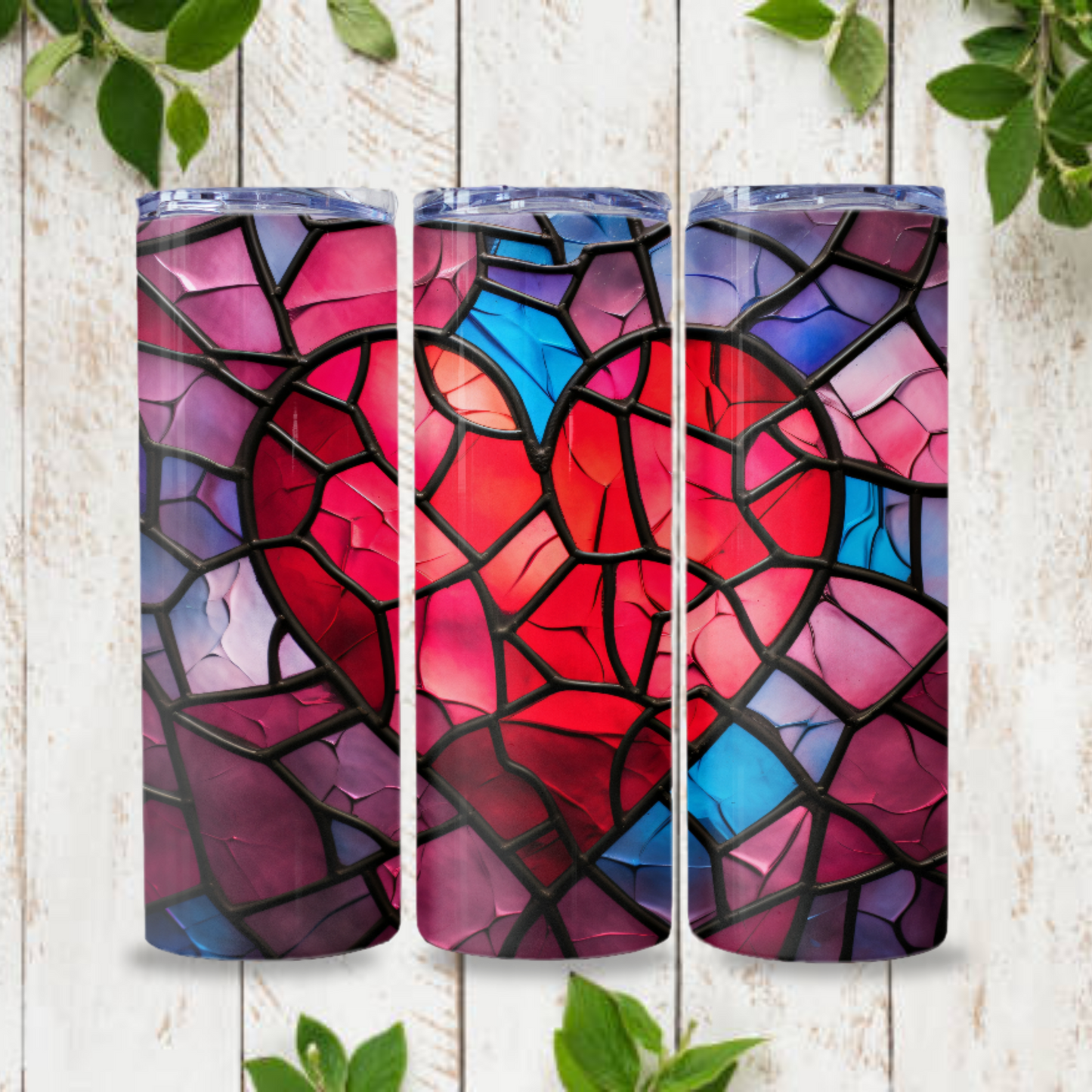 Heart Stained Glass Tumbler Wrap Design 20z Tumbler Digital Download PNG, Digital File sublimation Tumbler Wrap Love PNG, Hearts PNG