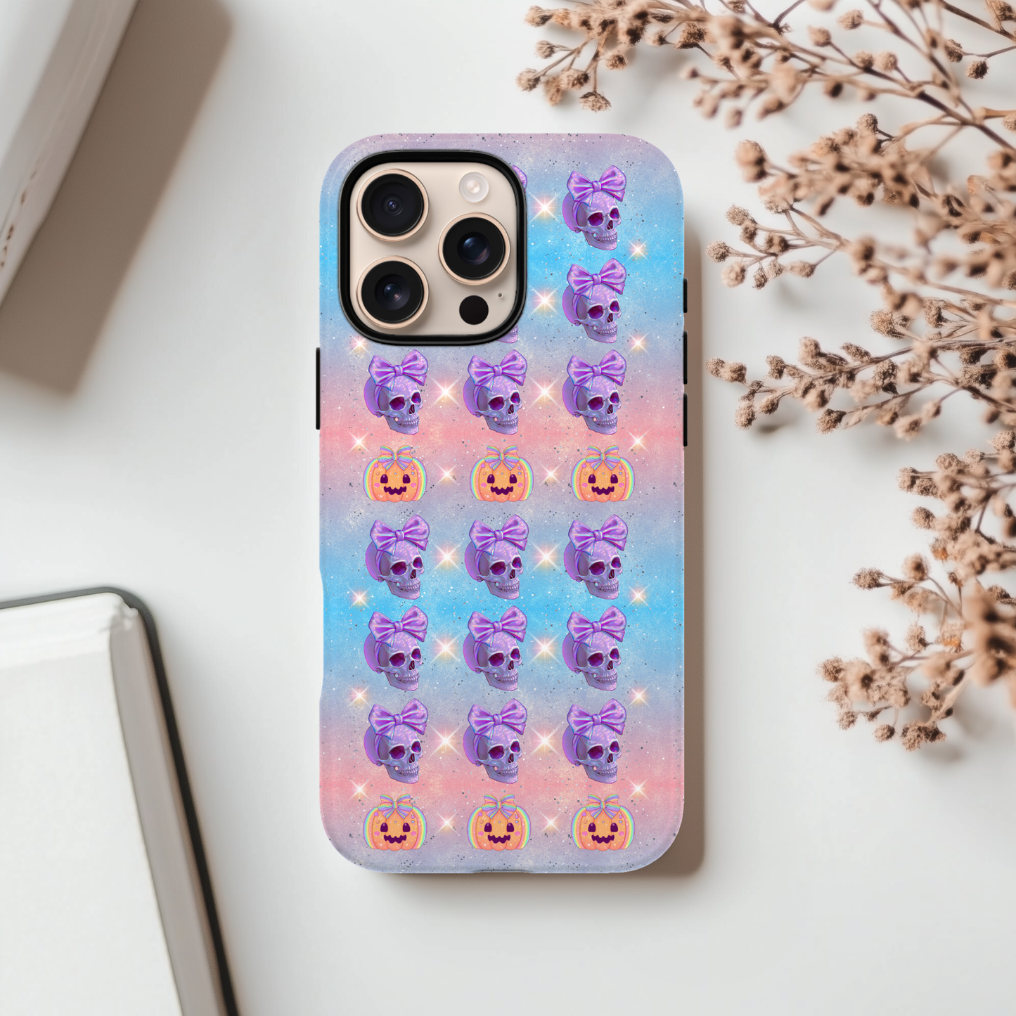 Pastel Iridescent Skull iPhone Case Cute Halloween Phone Cover Tough Cases Alternative Phone Case Gift for Her Goth Phone Case