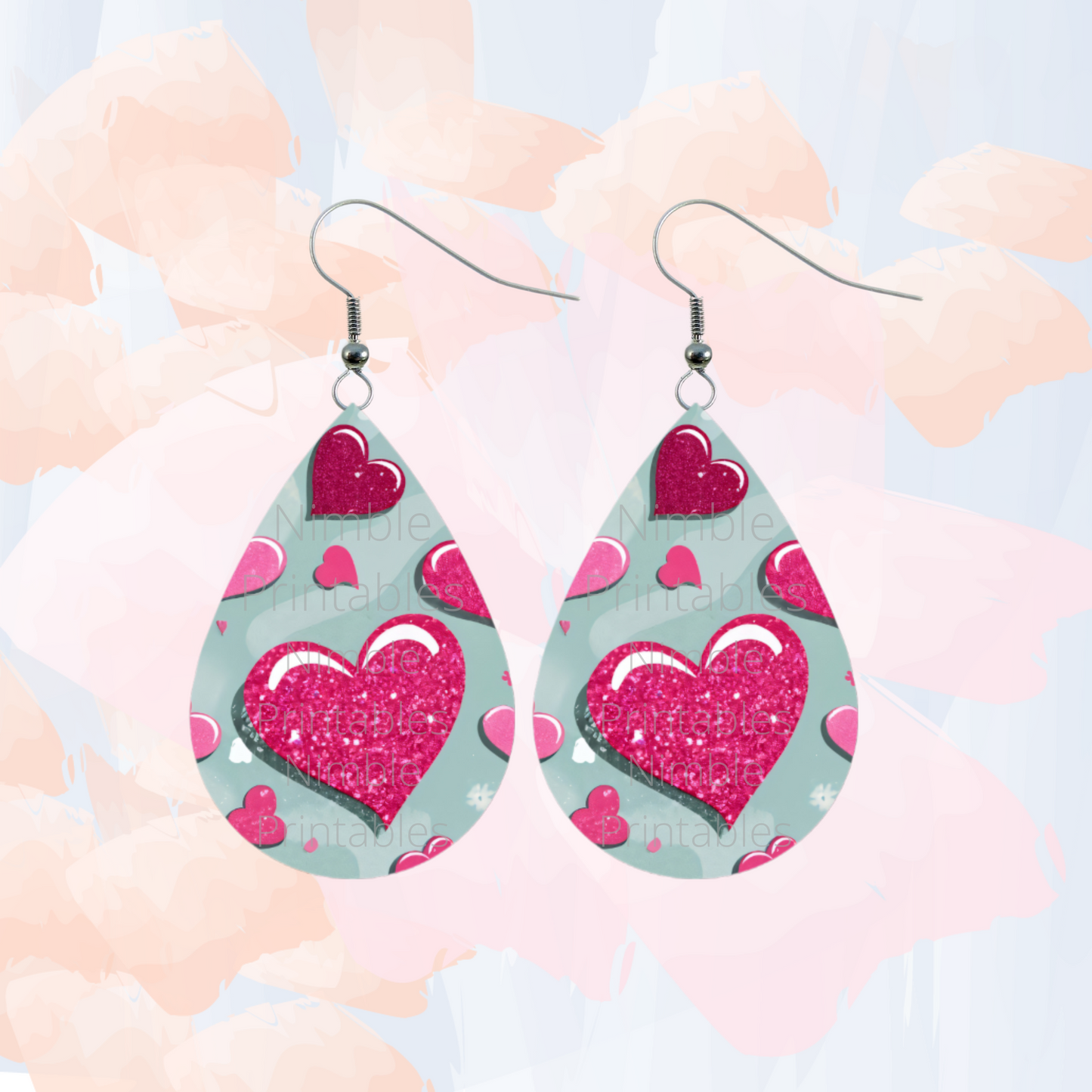 Valentines Day Teardrop Earrings PNG Sublimation Earring Designs Teardrop Earring Sublimation Digital Download Instant Download Hearts PNG