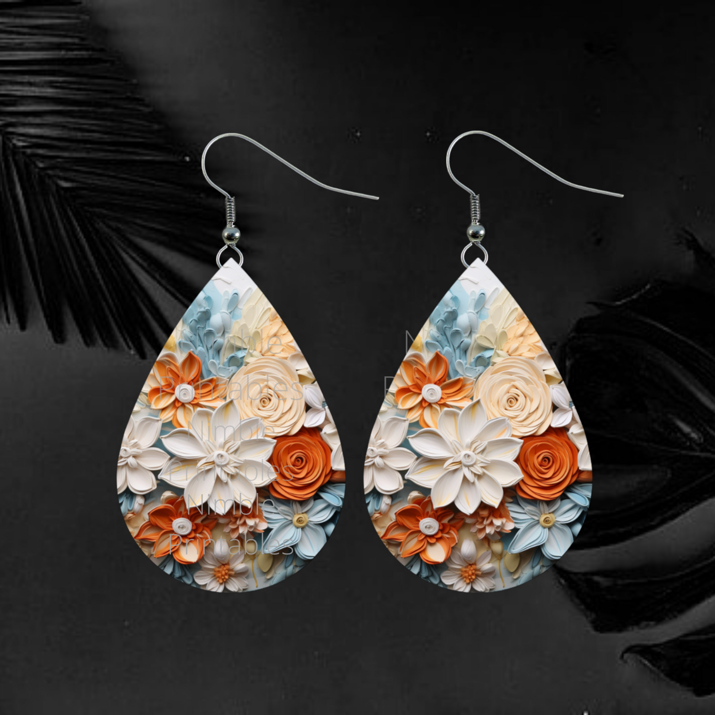 3D Floral Teardrop Earrings PNG Sublimation Earring Designs Teardrop Earring Sublimation Digital Download Instant Download Floral PNG
