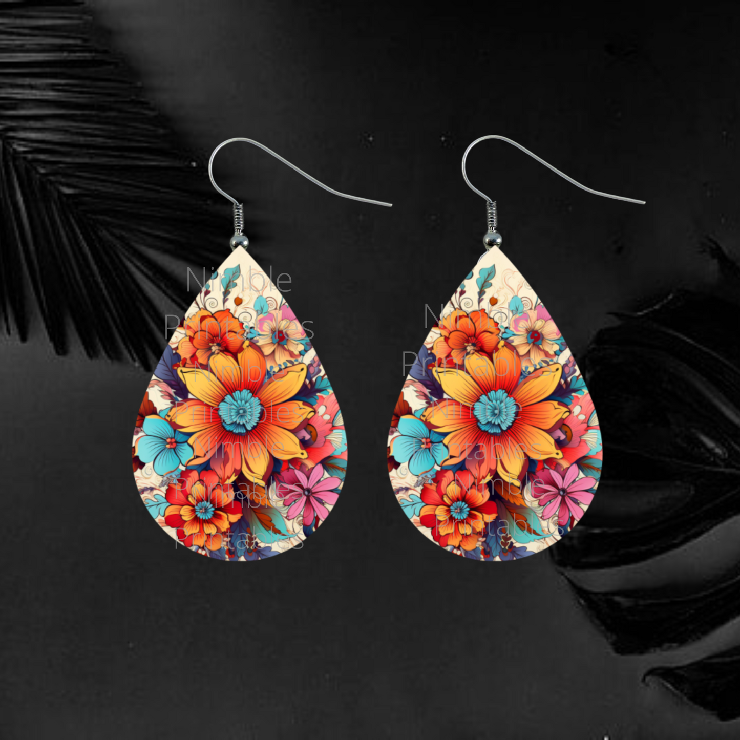 Teardrop Earring PNG Bundle 30 Boho Floral Earrings Teardrop Earring PNG Sublimation Earring Designs Digital Download Instant Download