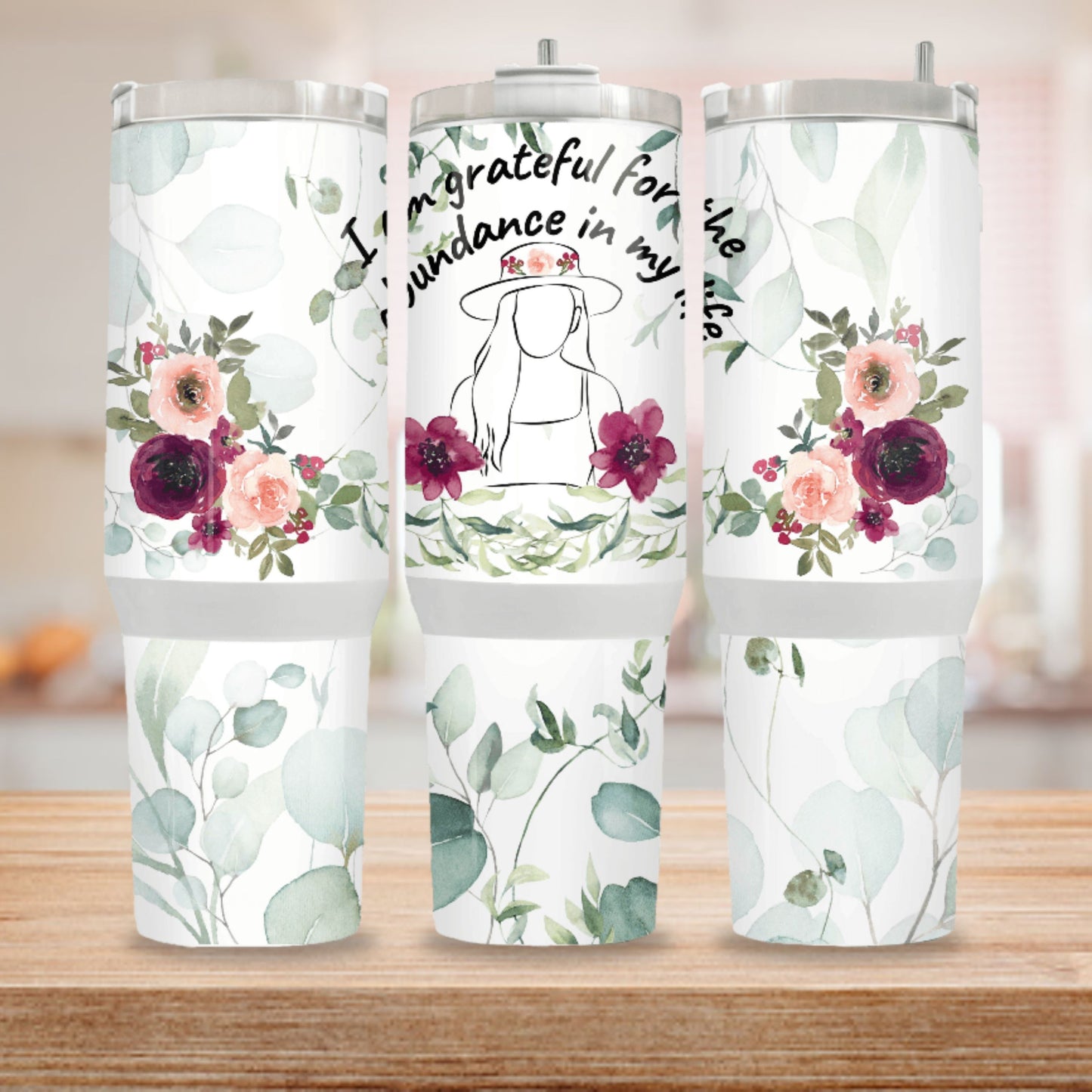 Floral Tumbler Wrap, Positive Affirmations Tumbler Wrap Sublimation Design 40z Tumbler Digital Download PNG, Tumbler PNG