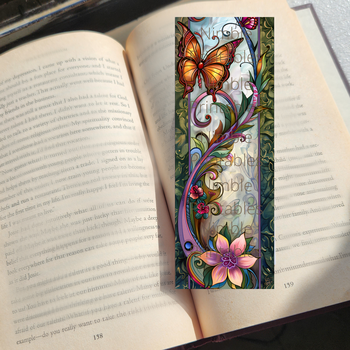 Printable Bookmarks Bundle Fantasy Butterflies, Digital Downloads, Stained Glass, 40 PNG and 40 JPG Bookmark Sublimation