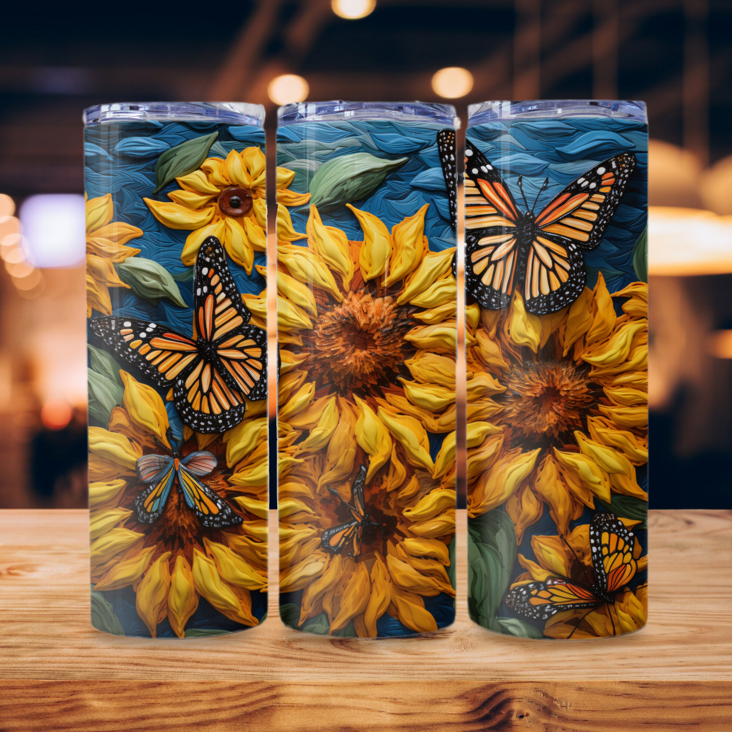 Sunflower Tumbler Wrap Sublimation Design 20oz Skinny Tumbler Digital Download PNG Sunflower PNG Butterflies PNG