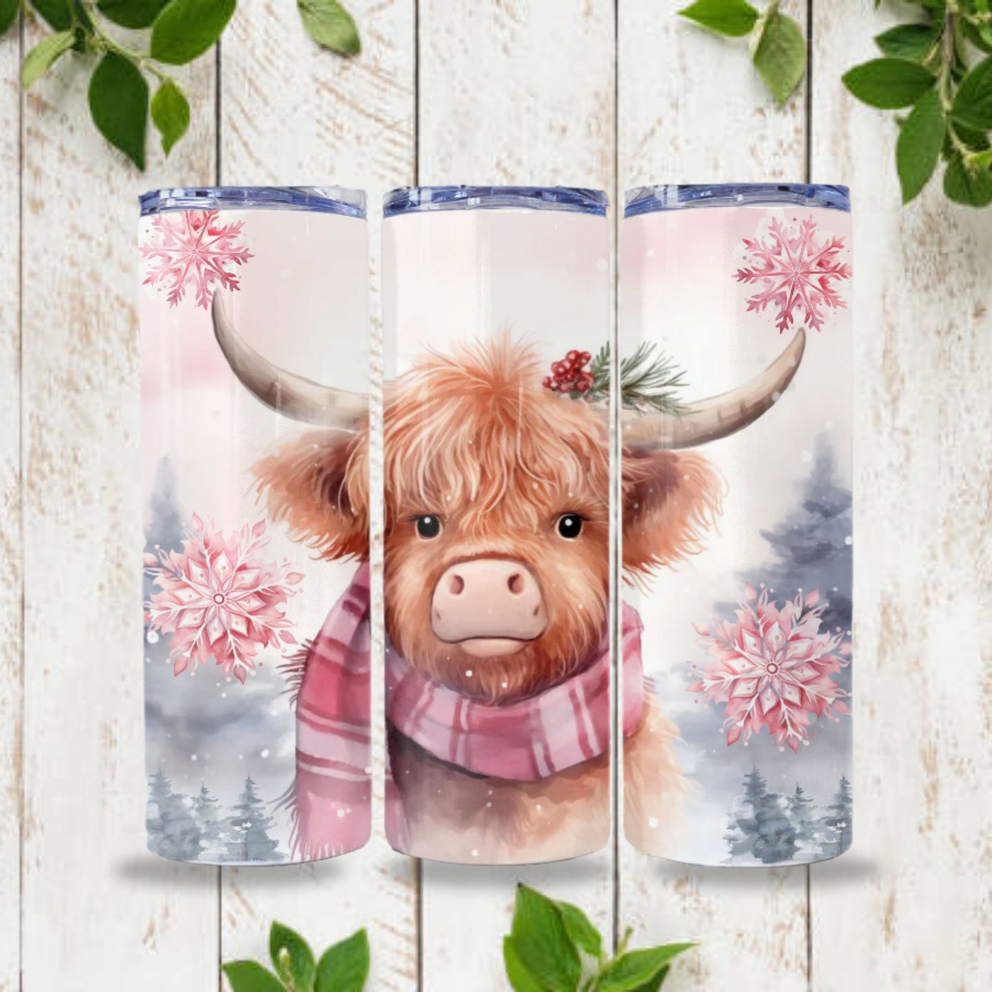 Christmas Highland Cow Tumbler Wrap Design 20z Tumbler Digital Download PNG, Digital File Sublimation Tumbler Wrap Christmas PNG Snowflake