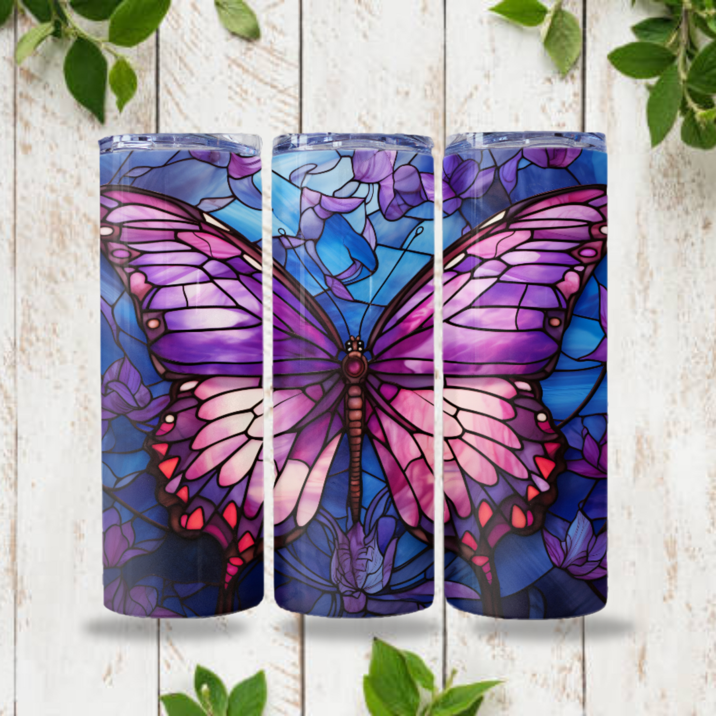 Butterfly Stained Glass Tumbler Wrap Design 20z Tumbler Digital Download PNG, Digital File Sublimation Tumbler Wrap, Purple PNG