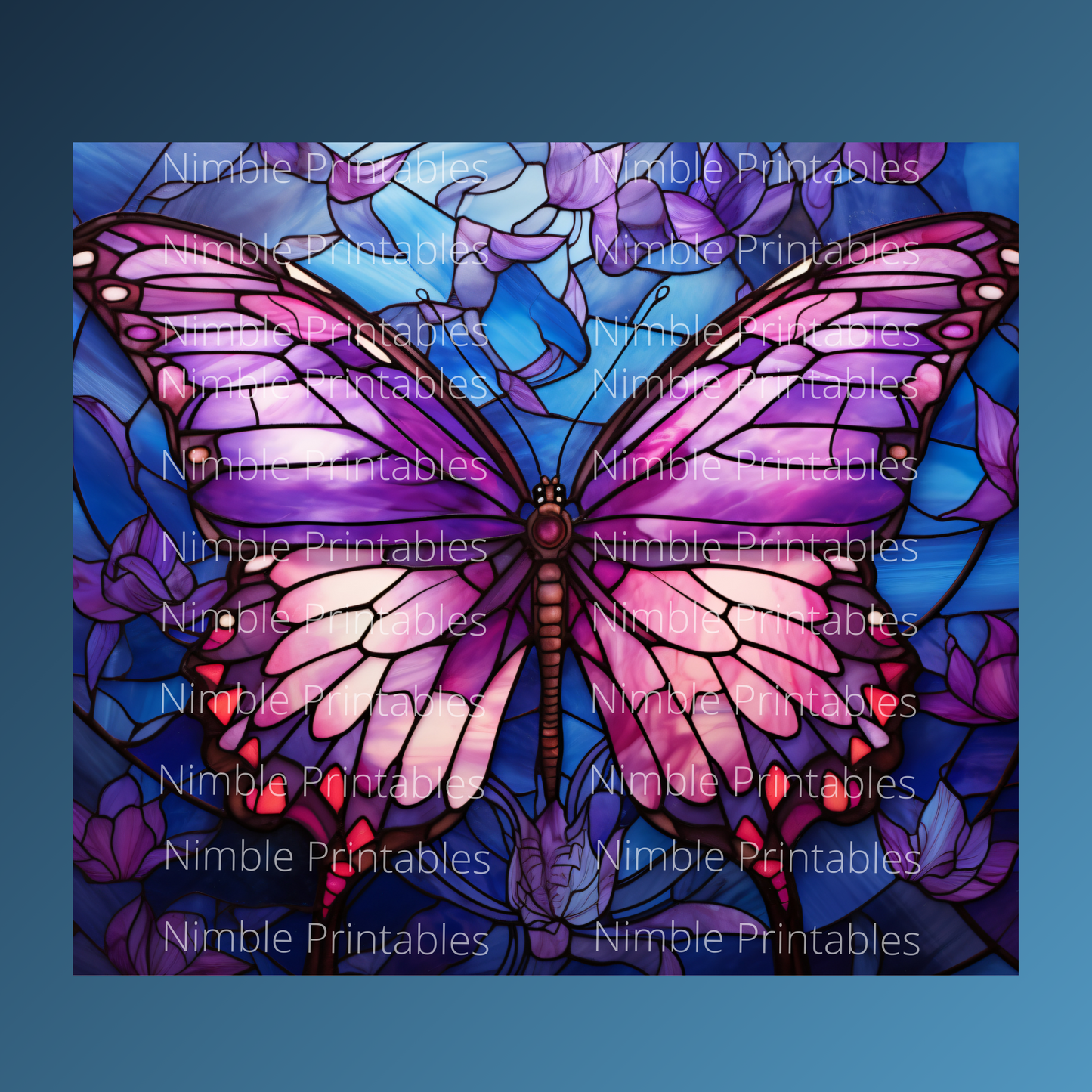 Butterfly Stained Glass Tumbler Wrap Design 20z Tumbler Digital Download PNG, Digital File Sublimation Tumbler Wrap, Purple PNG