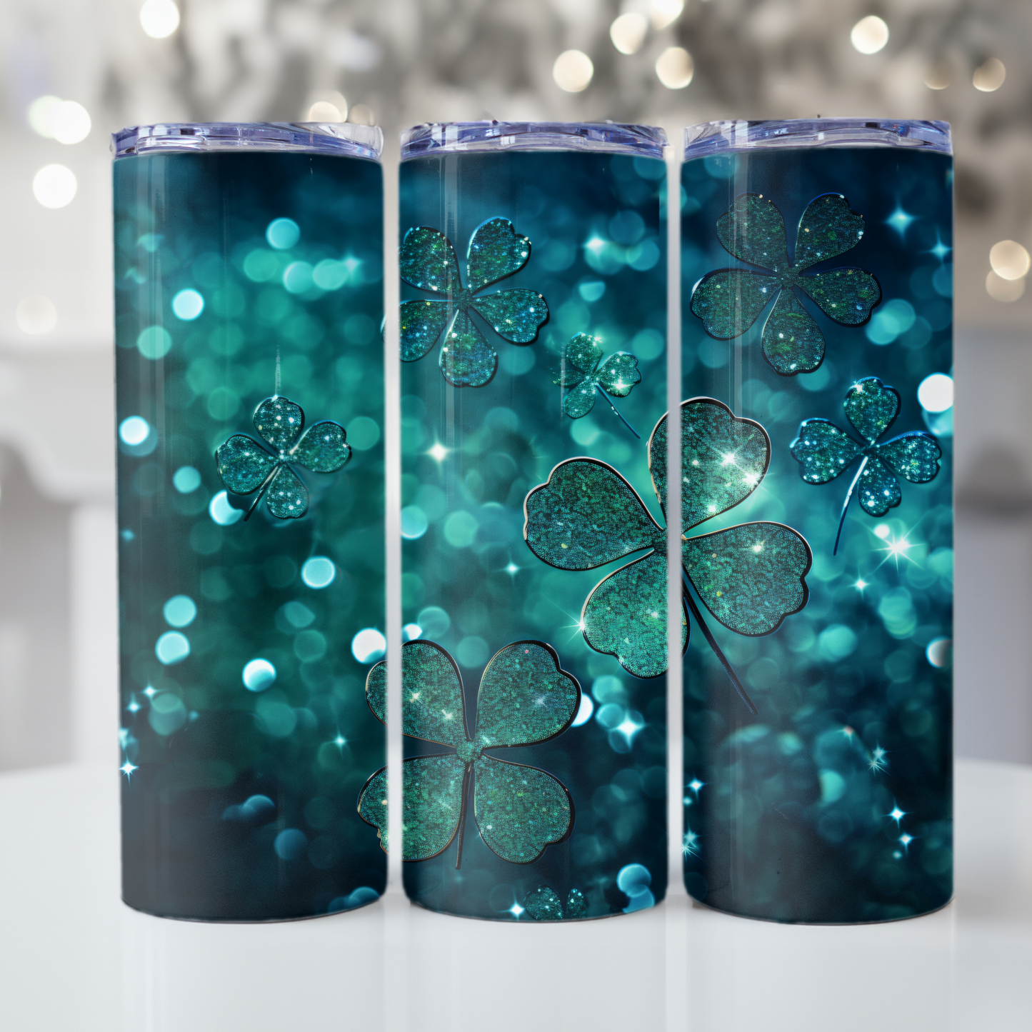 St. Patrick's Day Glitter Tumbler Wrap Design 20oz Tumbler Digital Download PNG Sublimation Tumbler Wrap Irish Clover