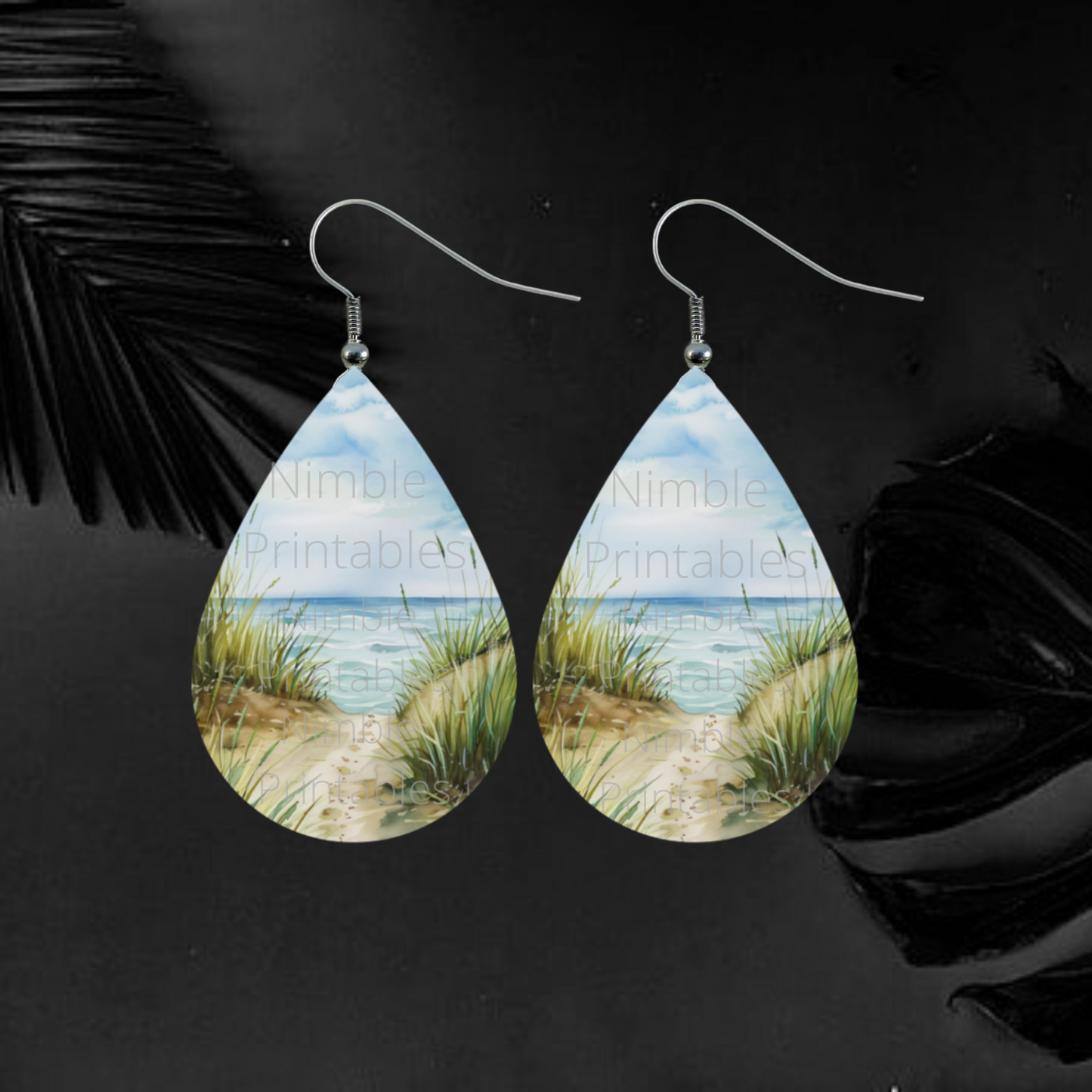 Teardrop Earring PNG Beach PNG, Summer Earrings, Watercolor Earrings Sublimation Earring Designs Digital Download Instant Download