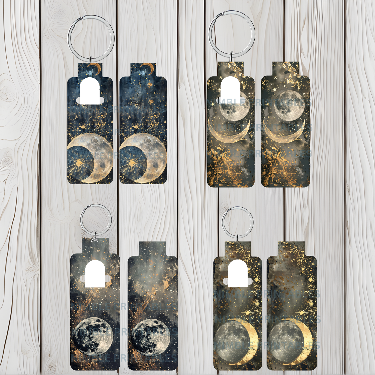 Celestial Moon Phases Luggage Tags, Galactic Travel Accessories, Unique Space-Themed Bag Identifiers, Gift for Astronomy Lovers