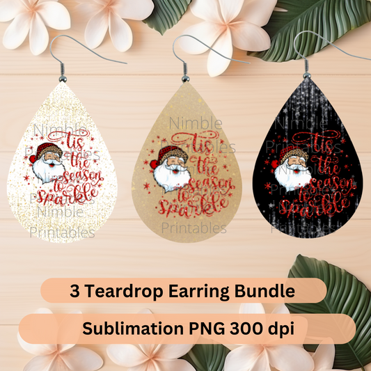 Teardrop Earring  PNG Bundle Christmas Earrings Sublimation Earring Designs Digital Download Instant Download Christmas PNG, Santa PNG