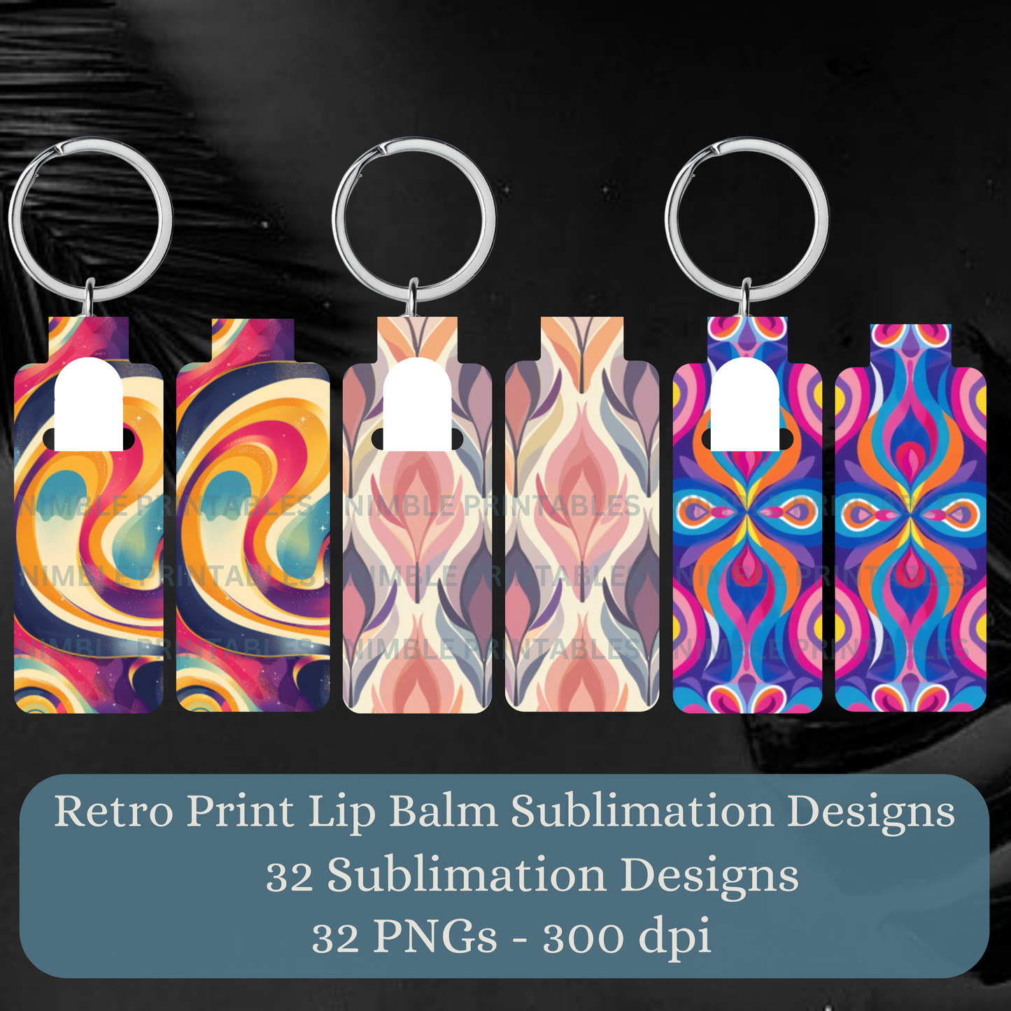 Retro Print Skinny Lip Balm Sublimation Bundle Skinny Lip Balm Holder PNG Key Ring Tag Fob Digital Downloads, Instant Download Groovy png