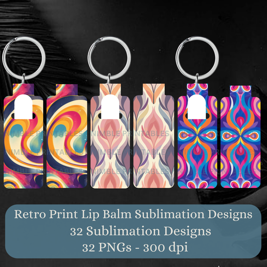 Retro Print Skinny Lip Balm Sublimation Bundle Skinny Lip Balm Holder PNG Key Ring Tag Fob Digital Downloads, Instant Download Groovy png