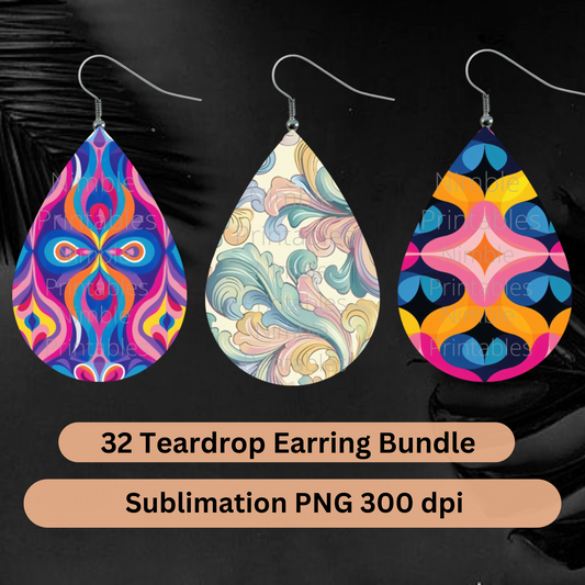 Teardrop Earring PNG Bundle Retro Print PNG Earrings Sublimation Earring Designs Digital Download Instant Download Groovy PNG, Trendy png