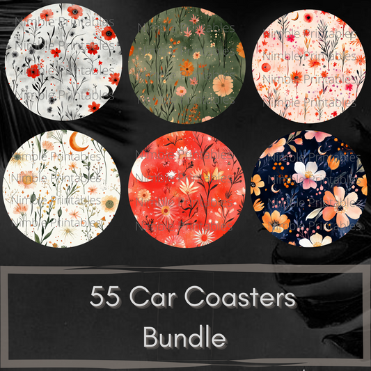 Celestial Floral Car Coaster PNG,  Car Coaster PNG, Instant Downloads, Sublimation Design Car Accessories Car Coaster Designs
